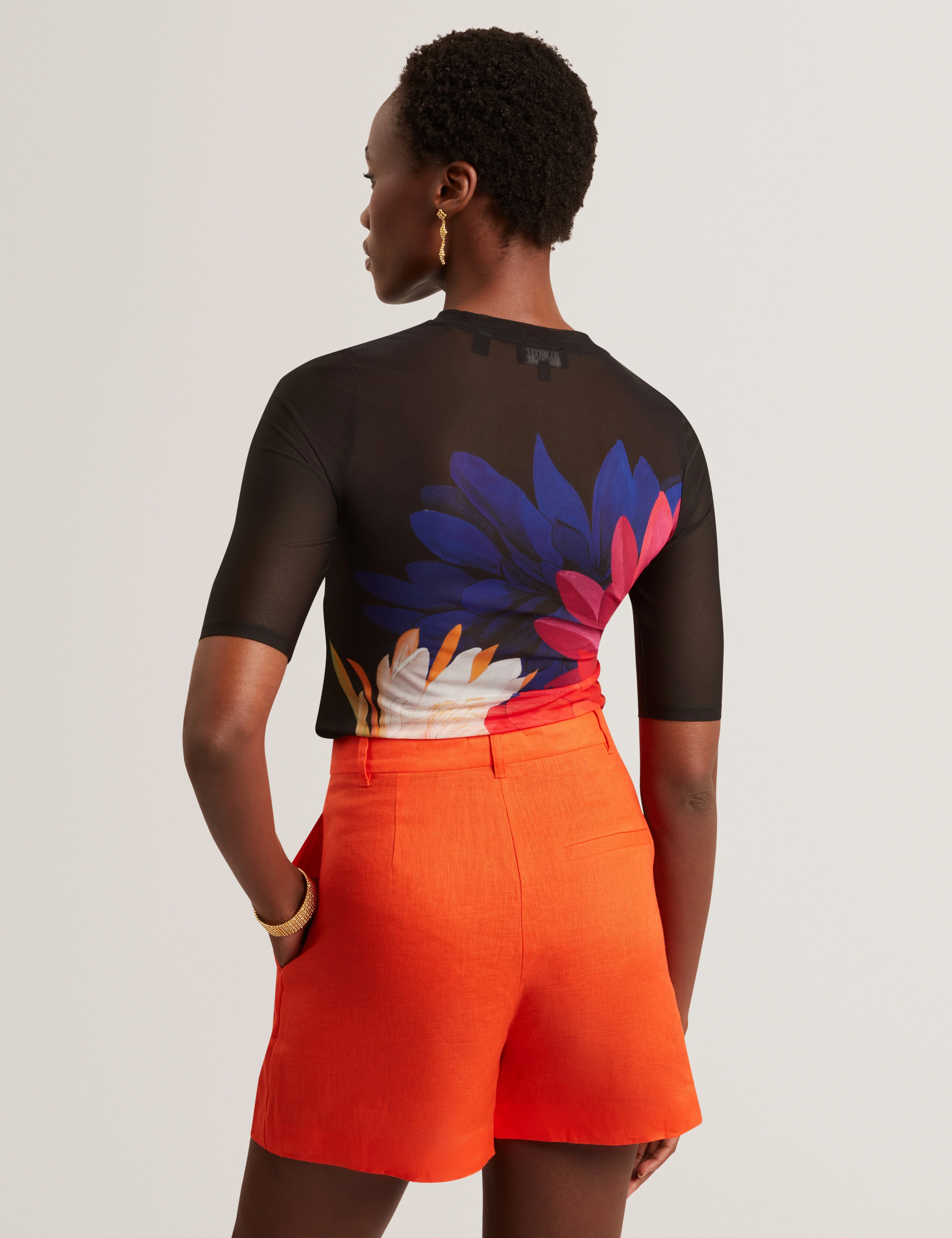 Ilussa Printed Mesh Half Sleeve Top Black - Image 3