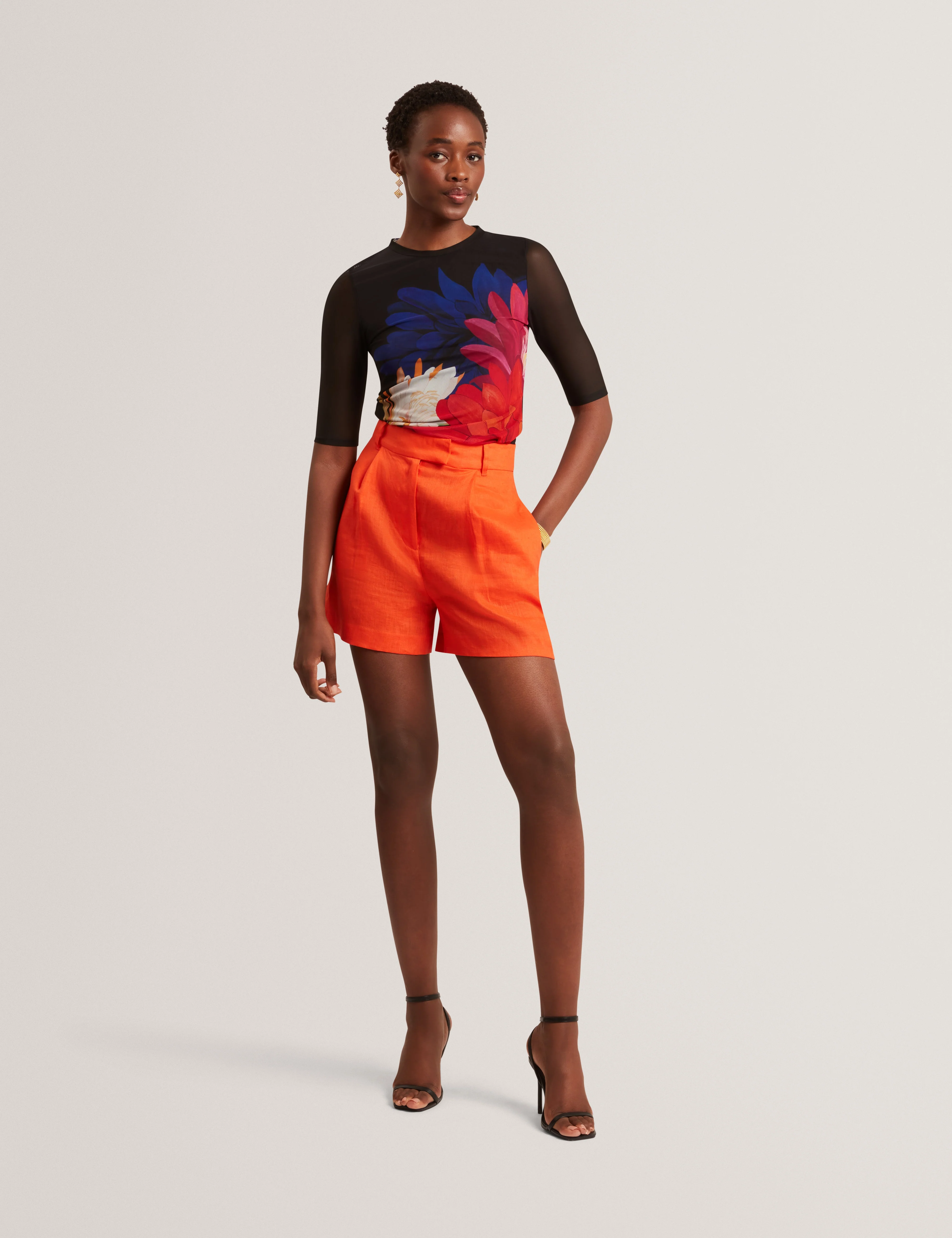 Ilussa Printed Mesh Half Sleeve Top Black - Image 7