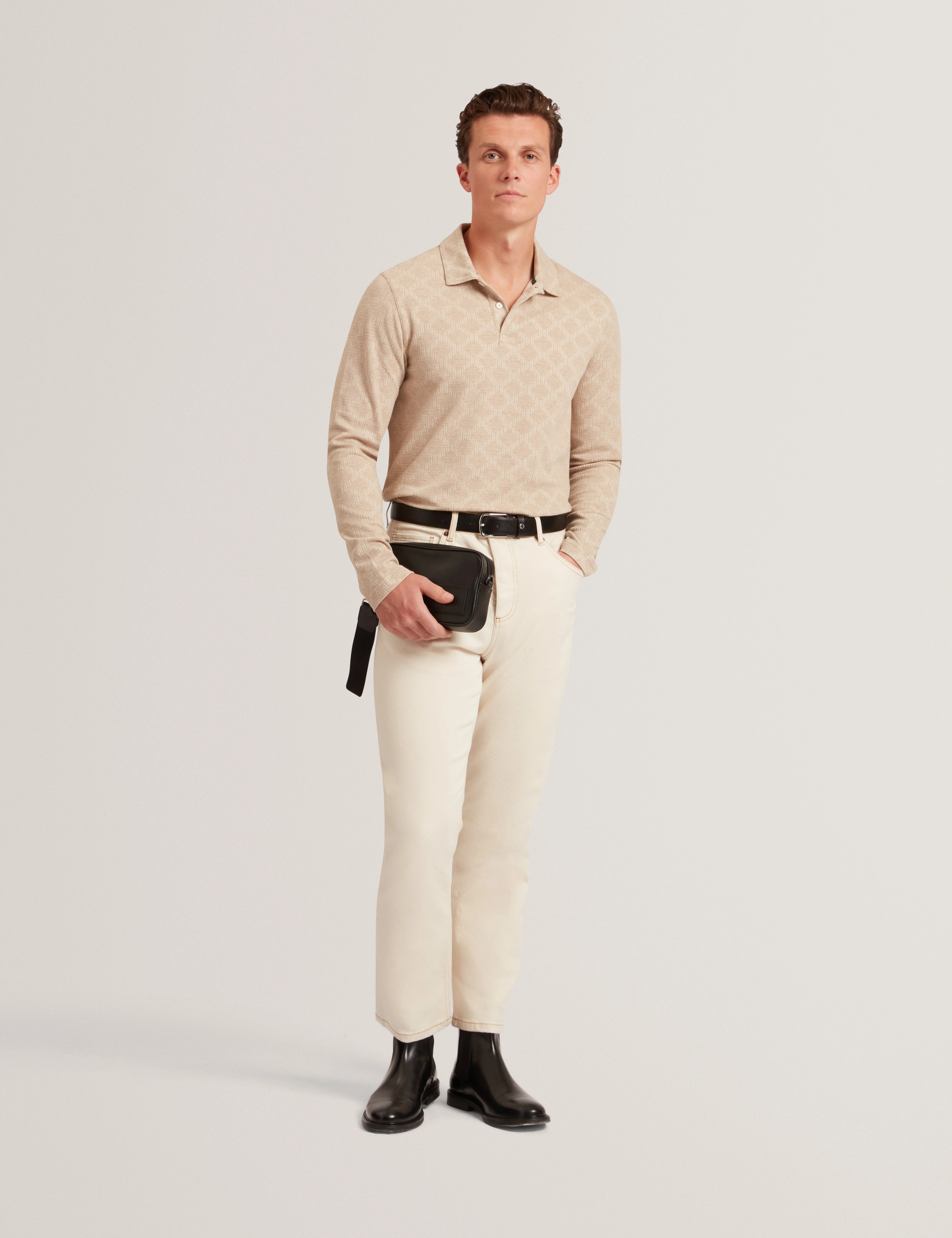 Imlad Ls Diamond Jacquard Polo Taupe - Image 2
