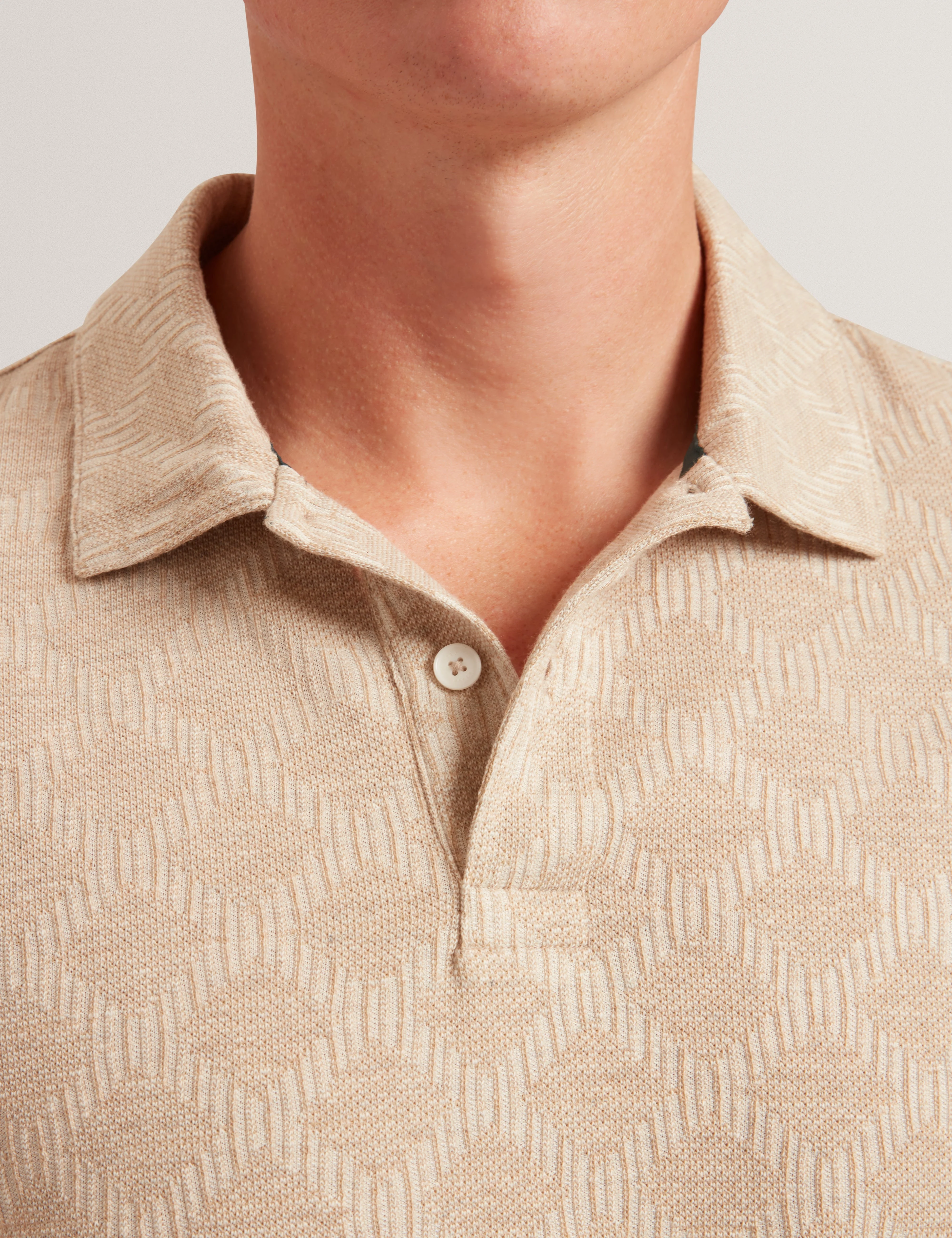 Imlad Ls Diamond Jacquard Polo Taupe - Image 4