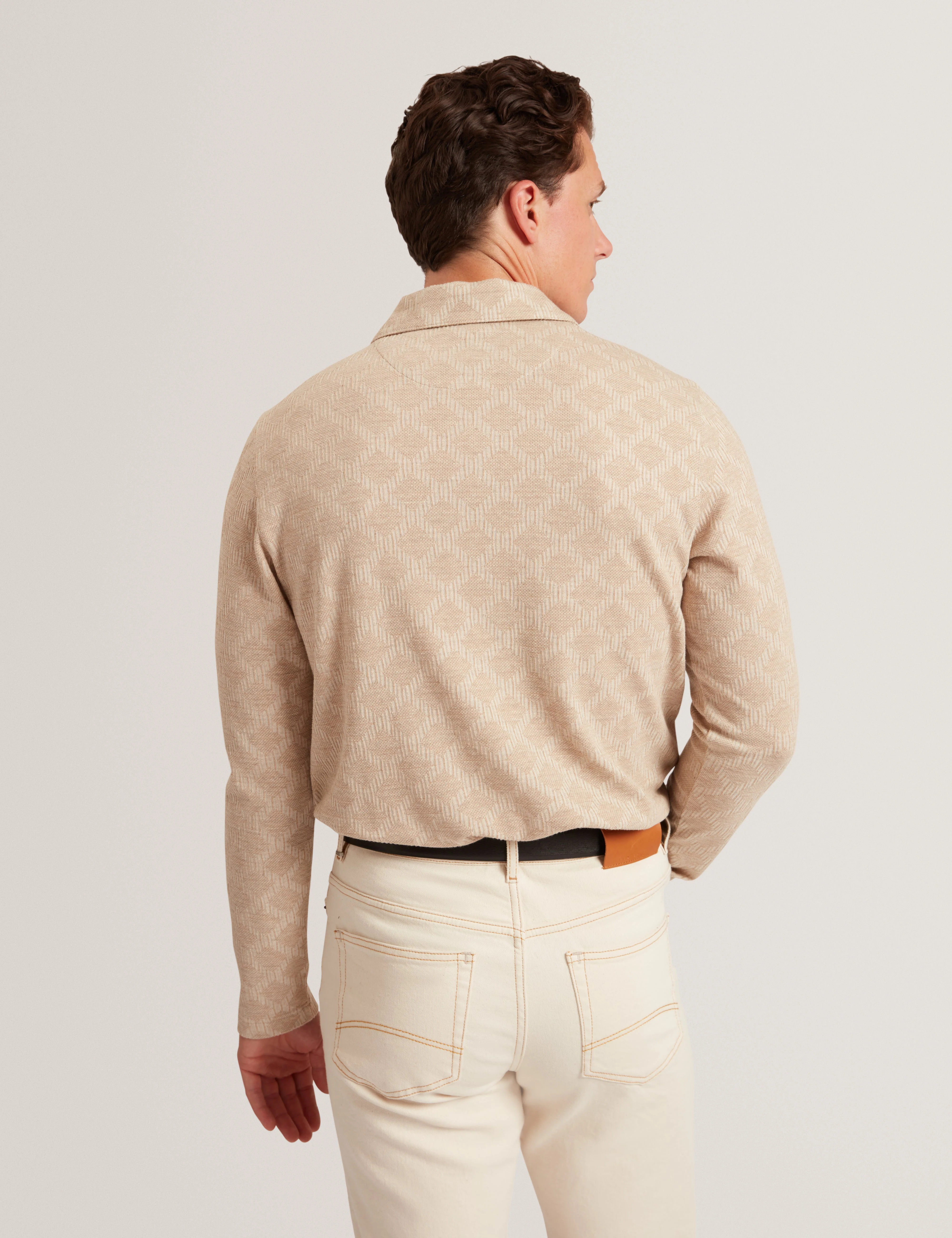 Imlad Ls Diamond Jacquard Polo Taupe - Image 5