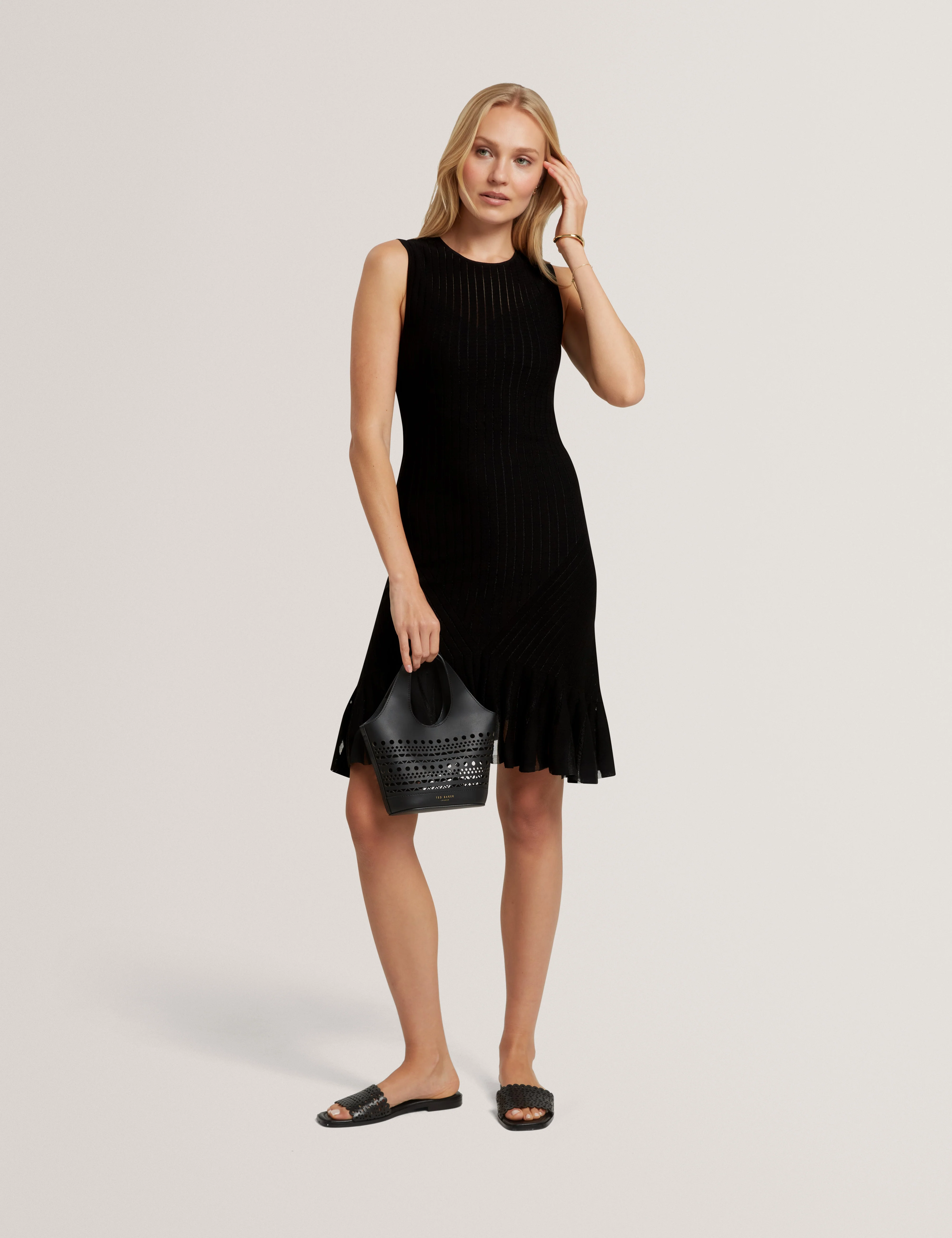 Iriel Stitch Detail Knitted Mini Dress Black - Image 2