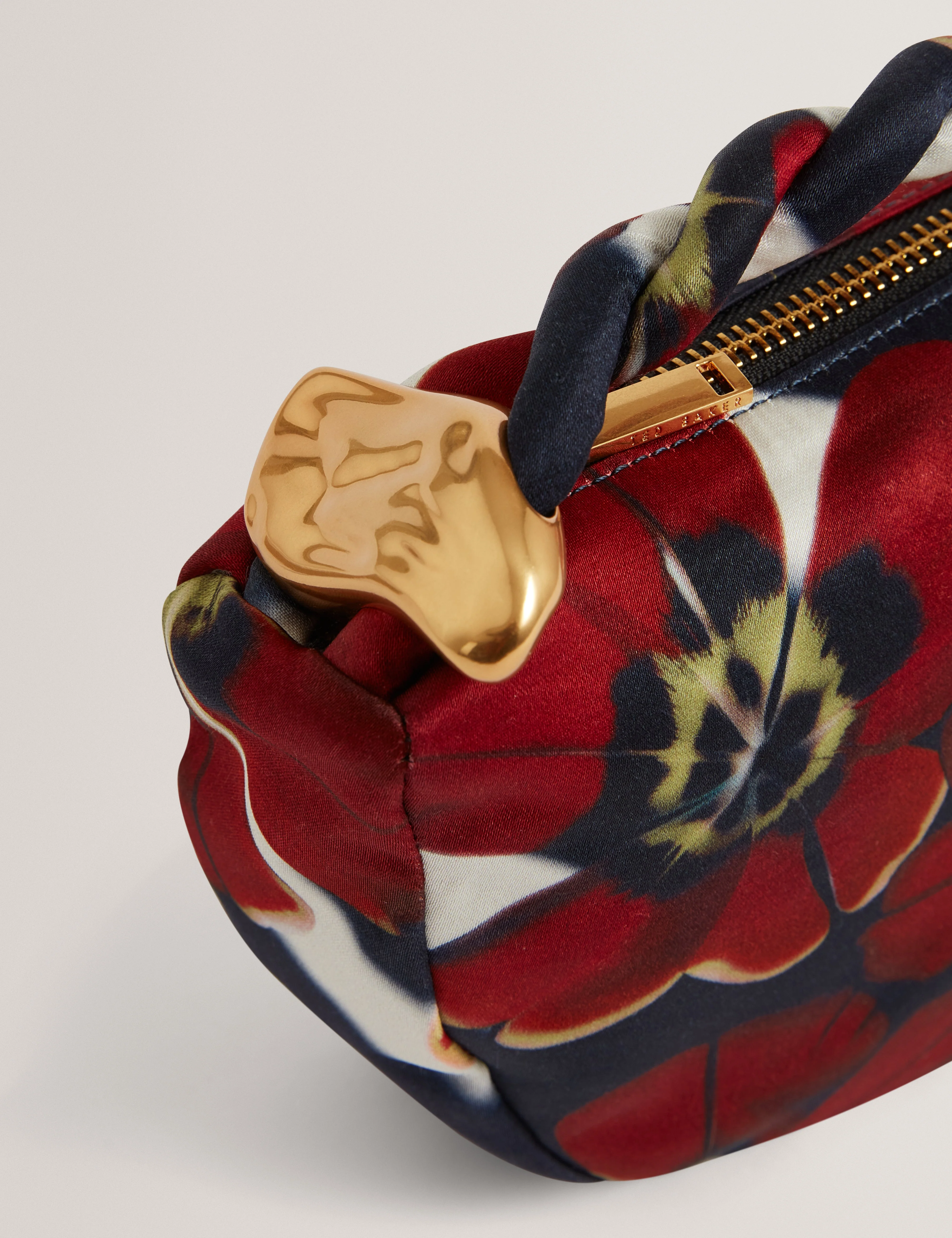 Isli Satin Statement Hardware Printed Hobo Bag Red - Image 3