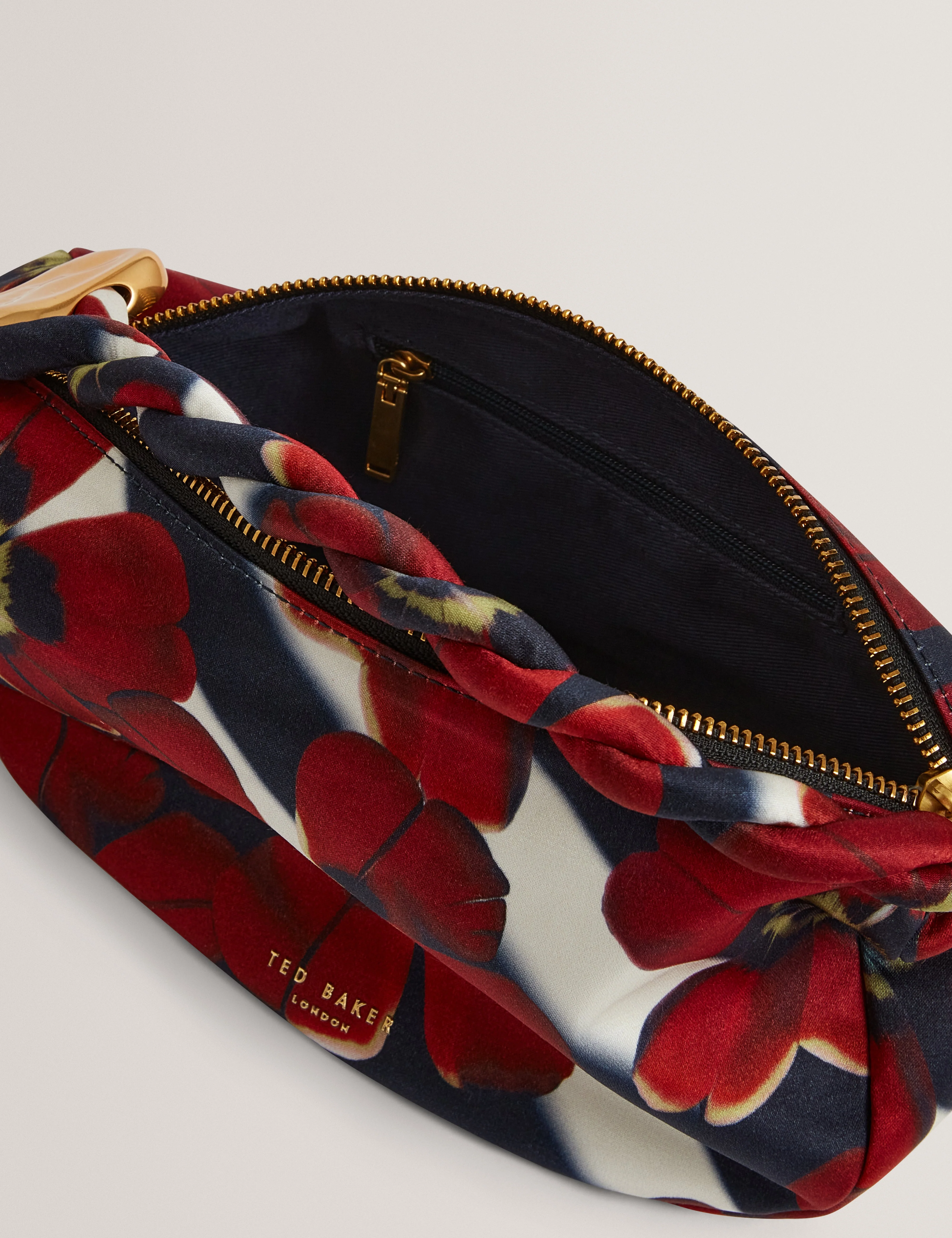 Isli Satin Statement Hardware Printed Hobo Bag Red - Image 4