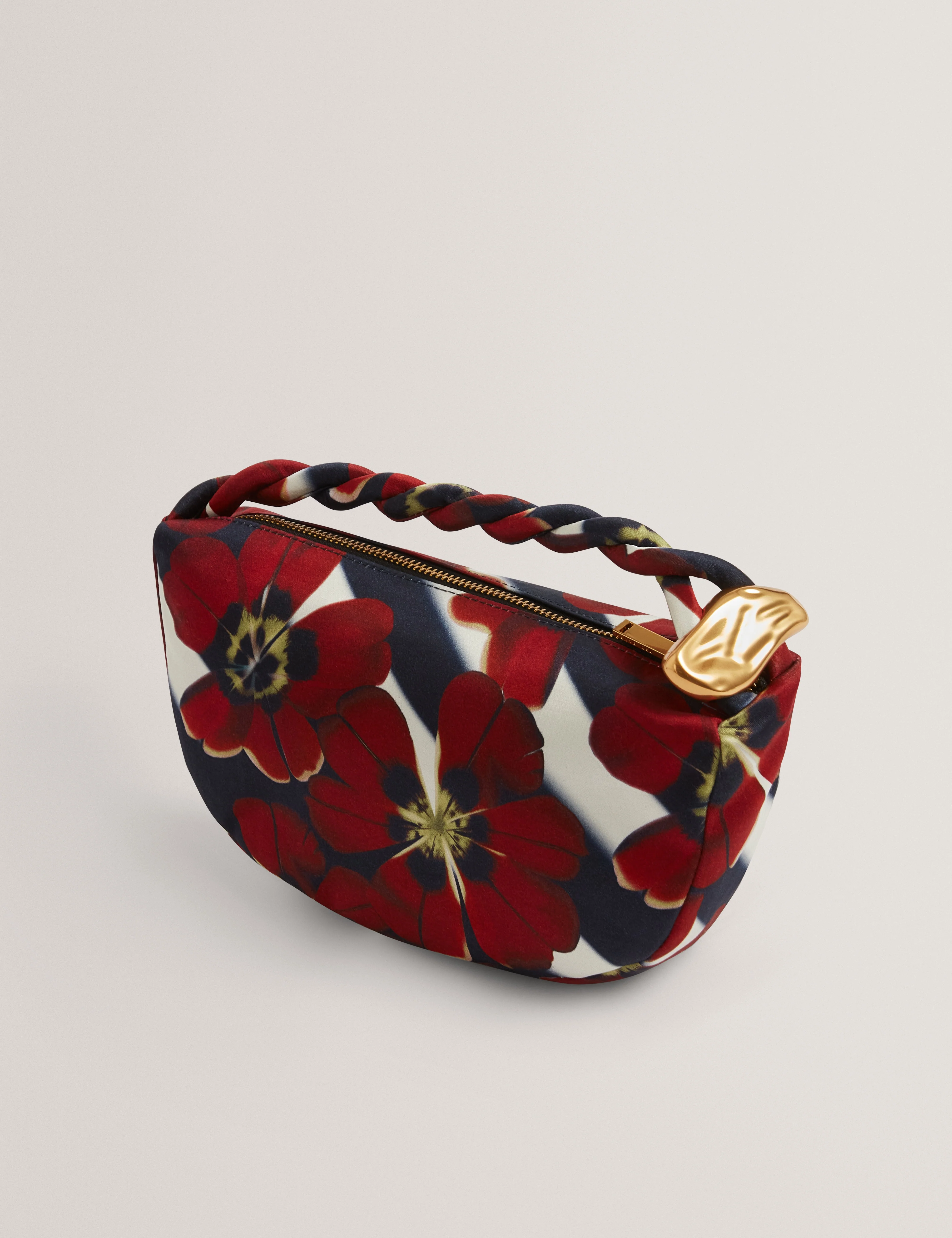 Isli Satin Statement Hardware Printed Hobo Bag Red - Image 5