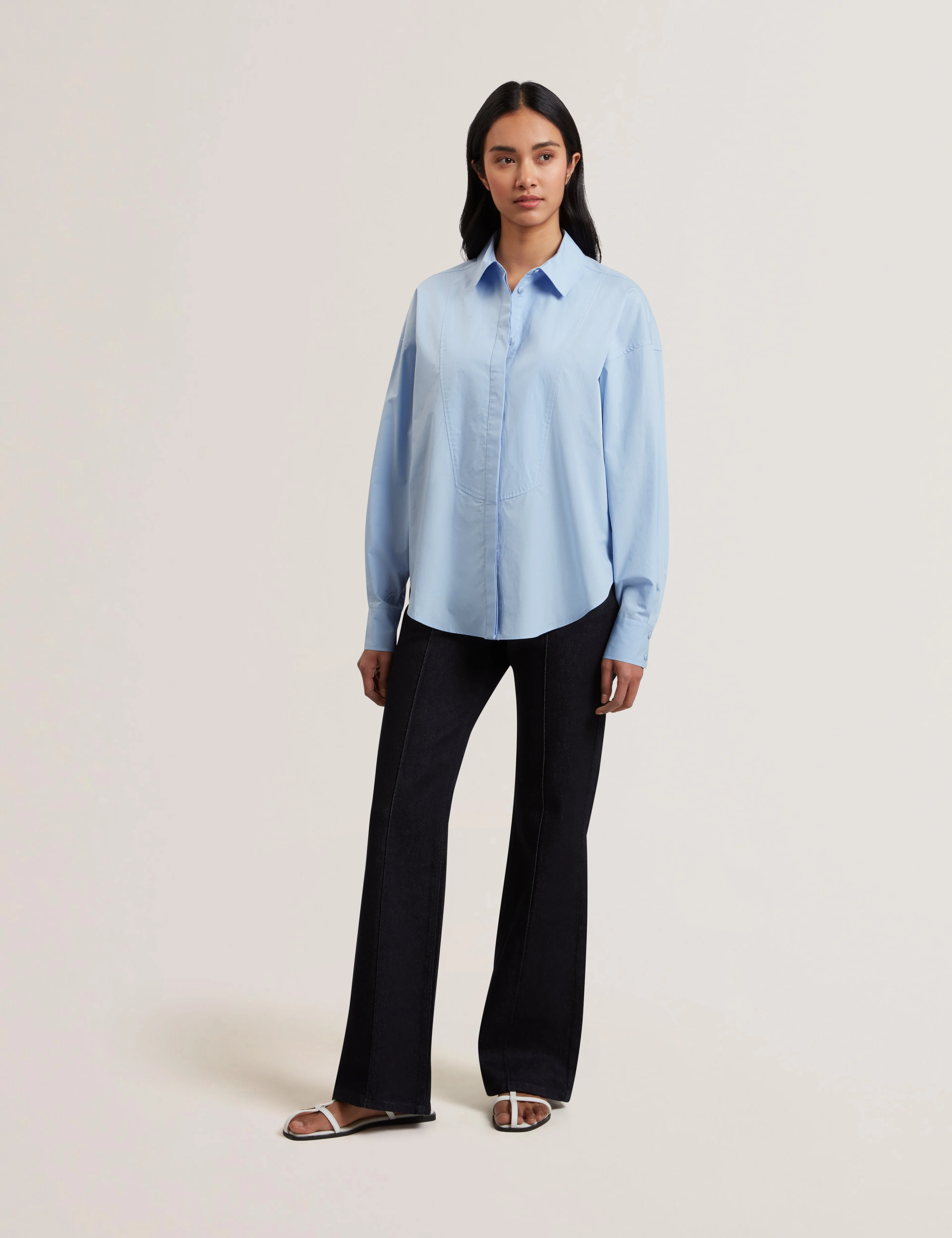 Izote Oversized Drop Shoulder Bib Detail Shirt Lt-Blue - Image 2