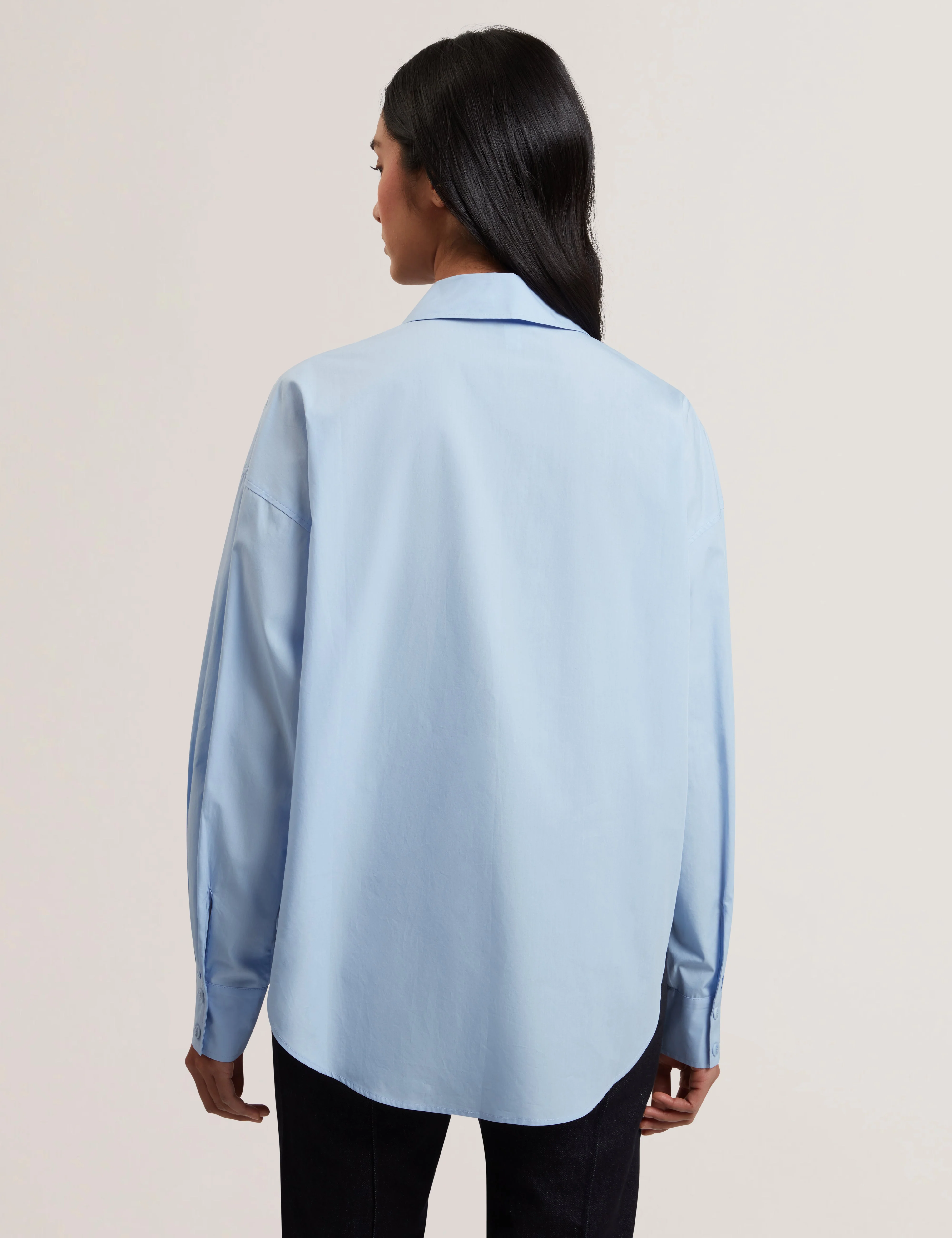 Izote Oversized Drop Shoulder Bib Detail Shirt Lt-Blue - Image 5