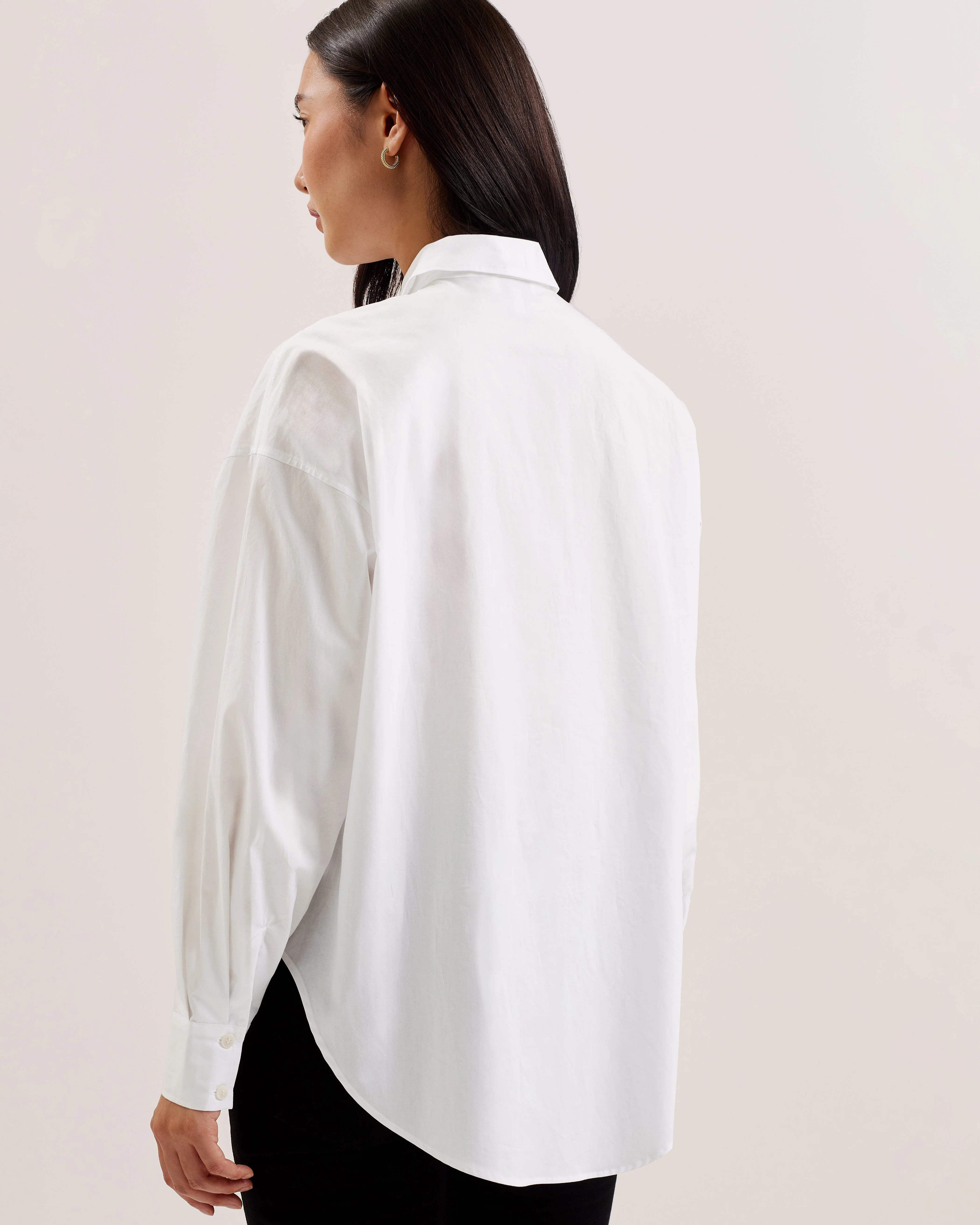 Izote Oversized Drop Shoulder Bib Detail Shirt White - Image 5