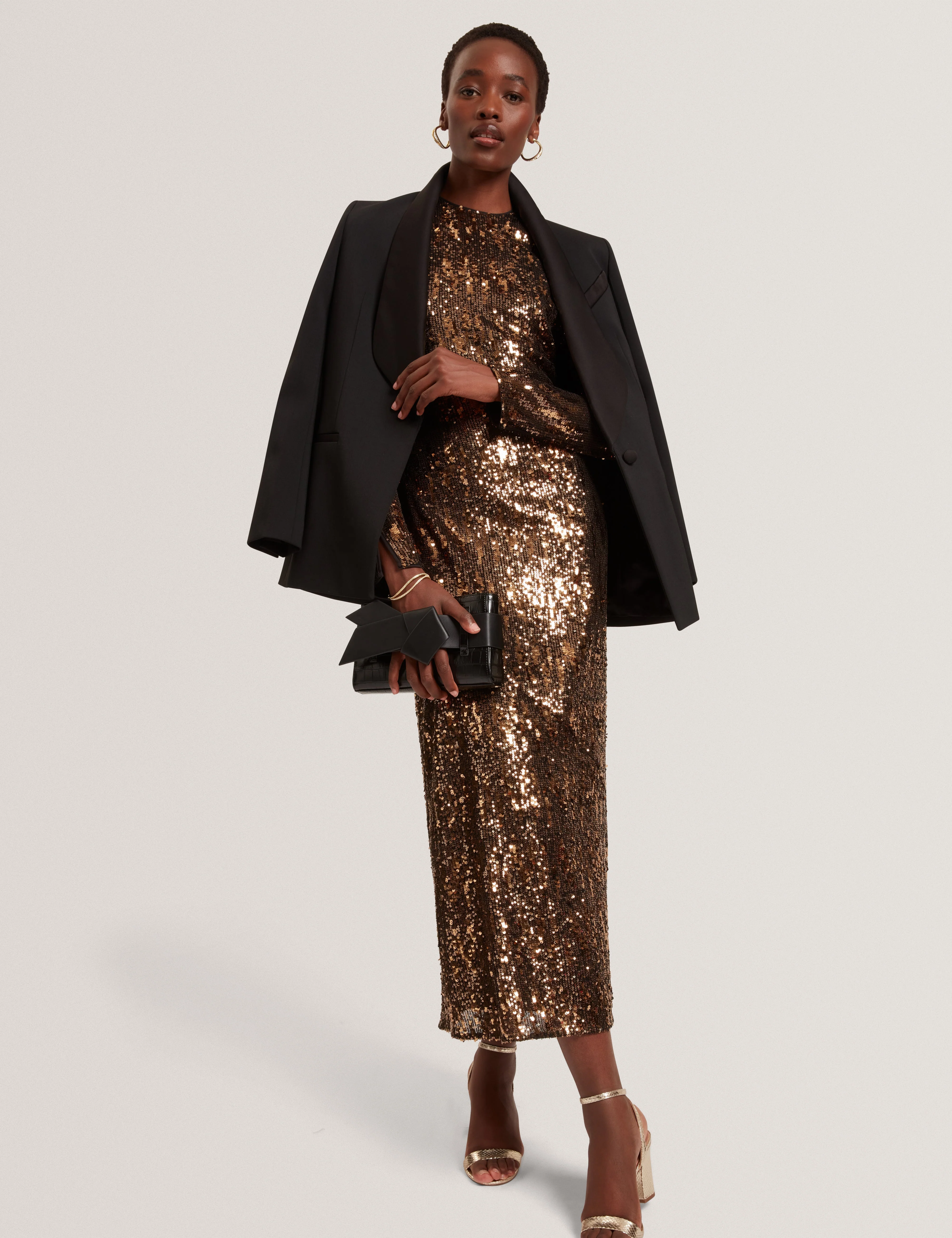 Jadeaa Sequinned Long Sleeve Midi Dress Natural - Image 5