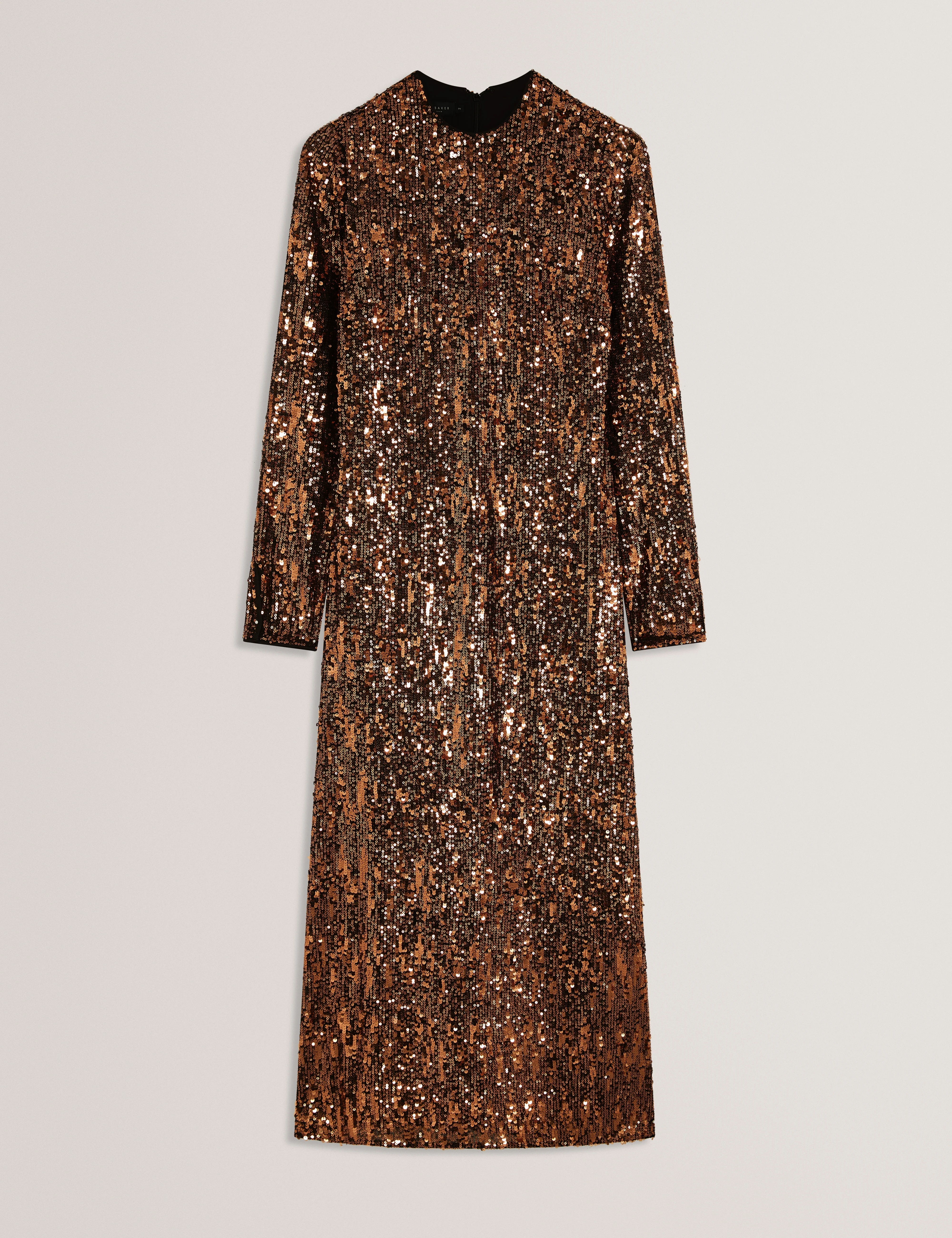 Jadeaa Sequinned Long Sleeve Midi Dress Natural - Image 6