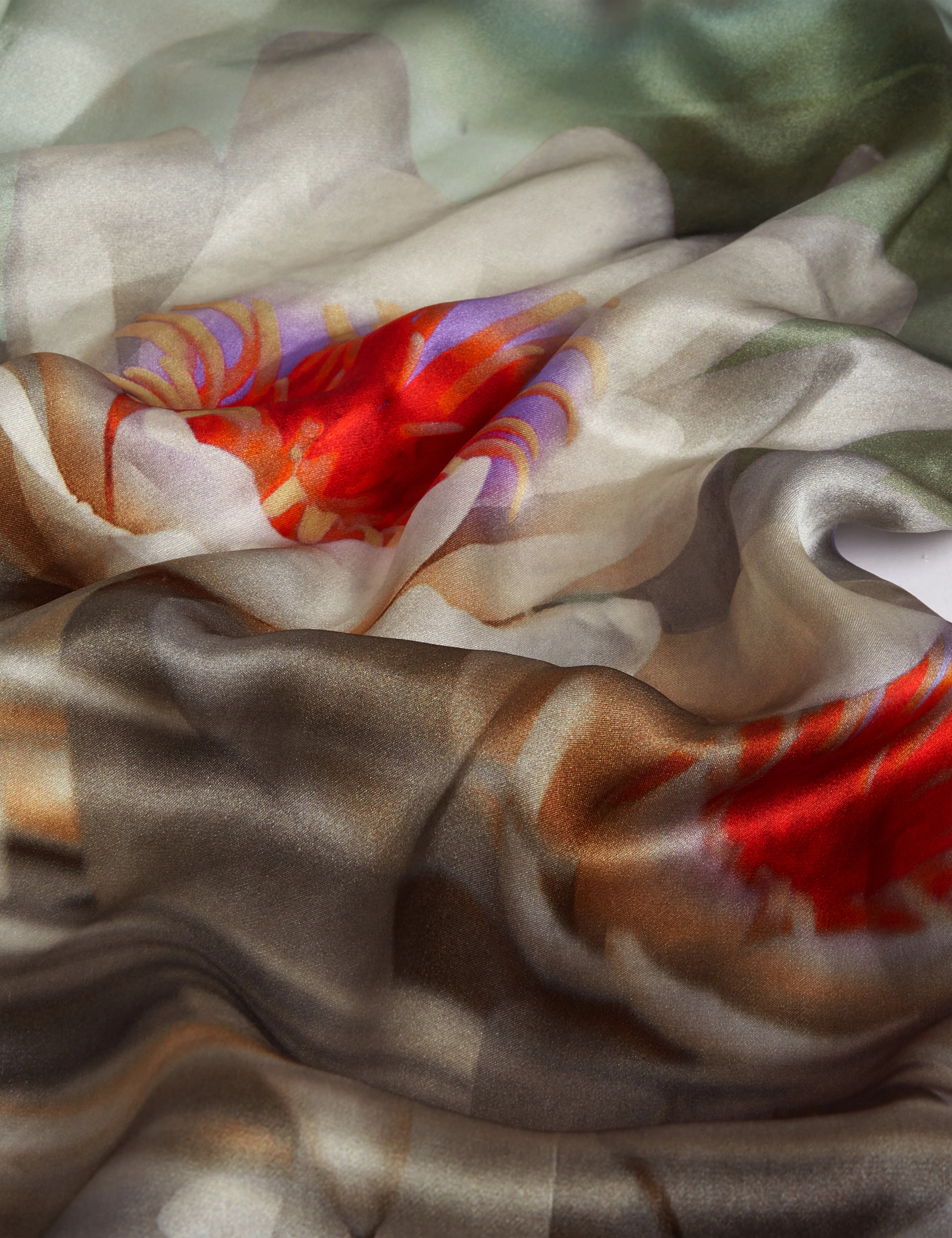 Jainne Waterlily Print Silk Square Scarf Green - Image 3