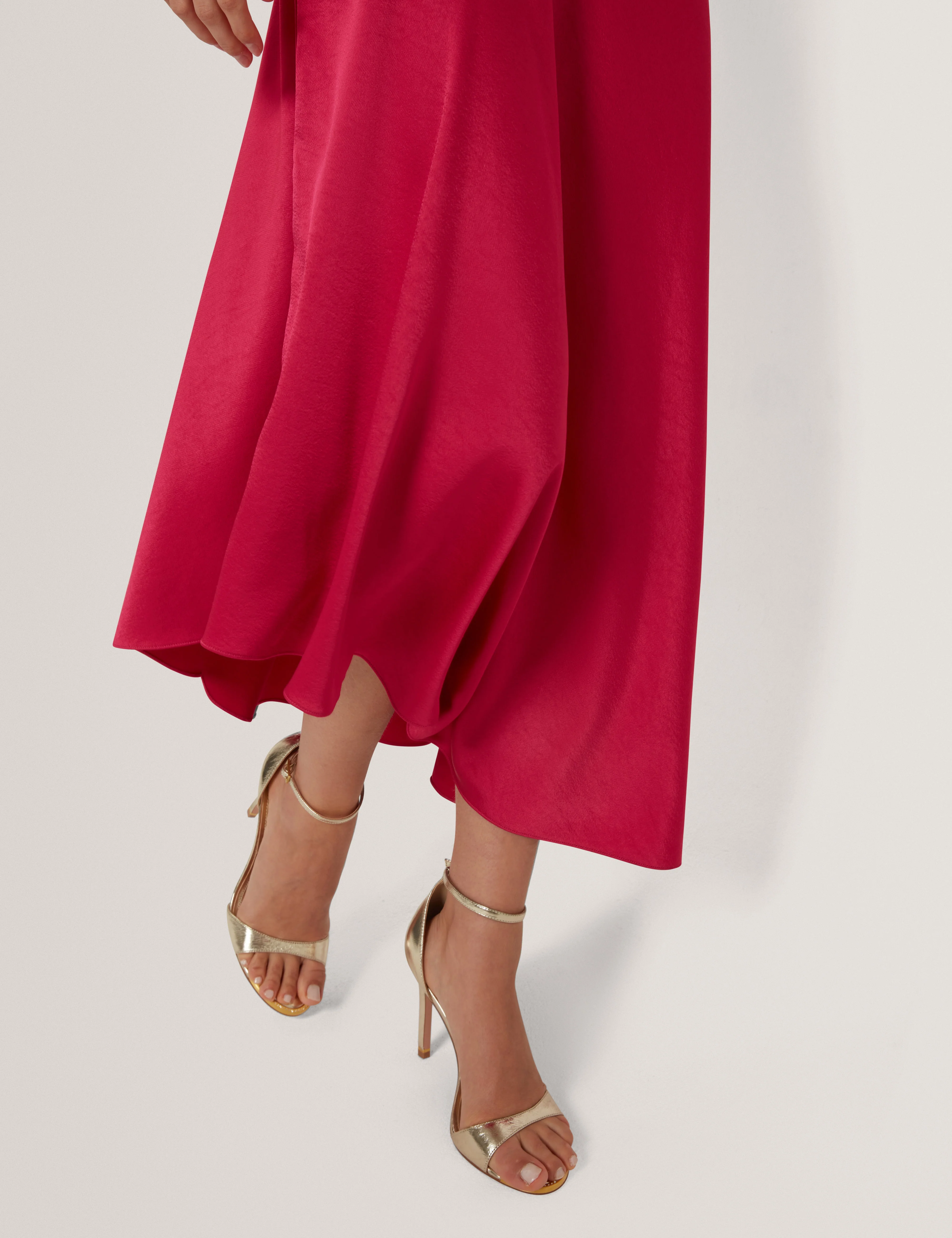 Jaspara Drape Neck Midi Dress With Satin Skirt Brt-Pink - Image 4