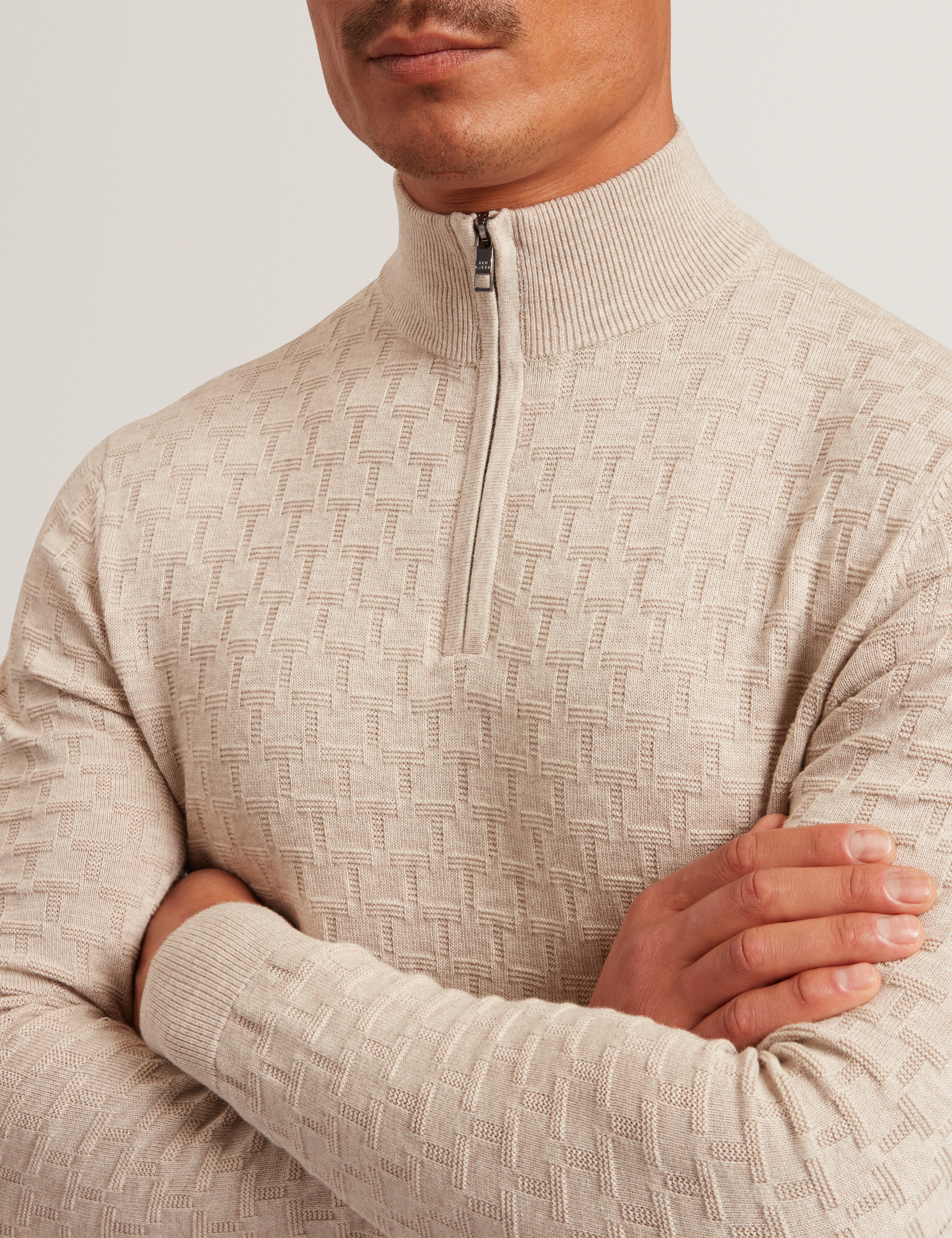 Jeremee T Stitch Half Zip Natural - Image 4