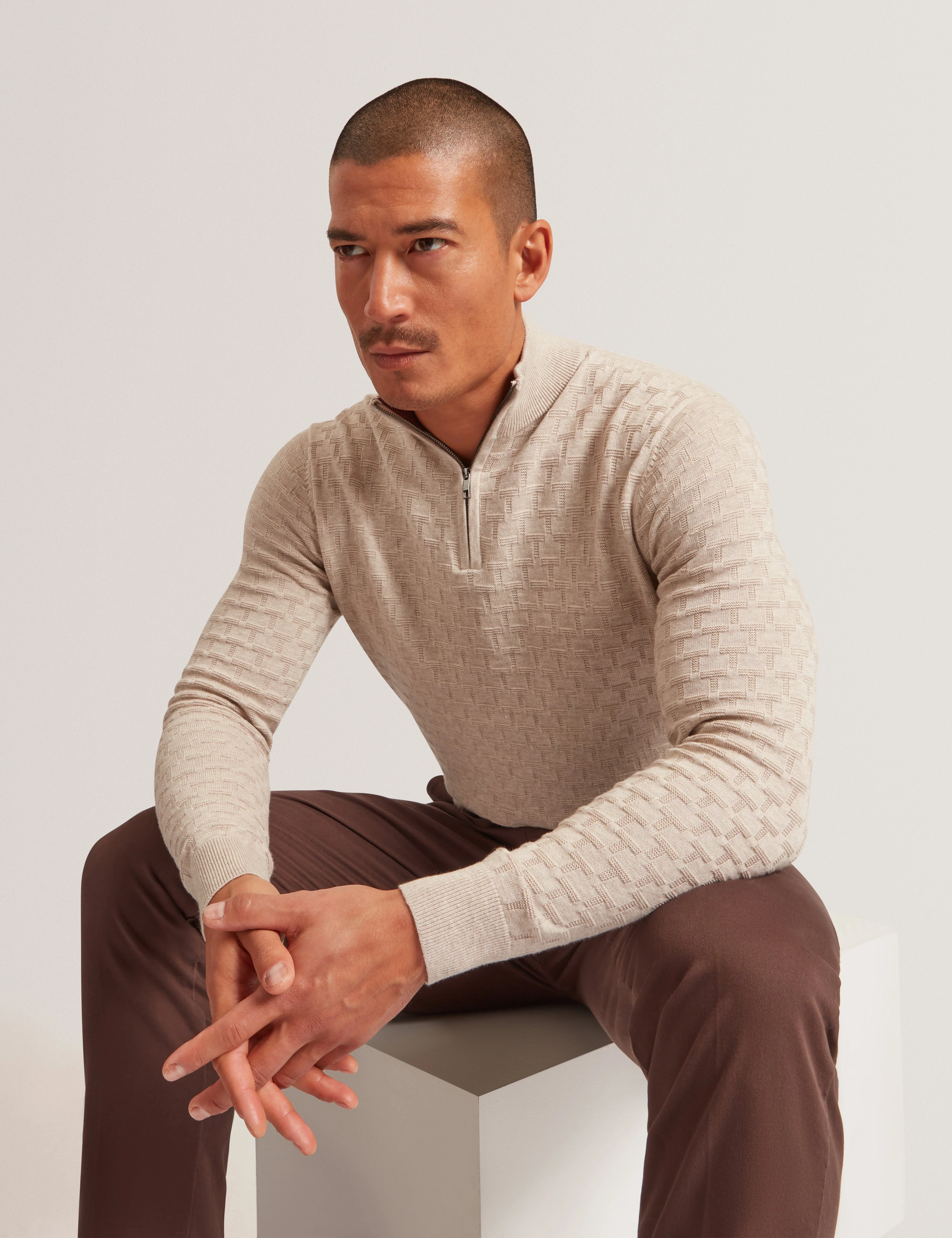 Jeremee T Stitch Half Zip Natural - Image 6