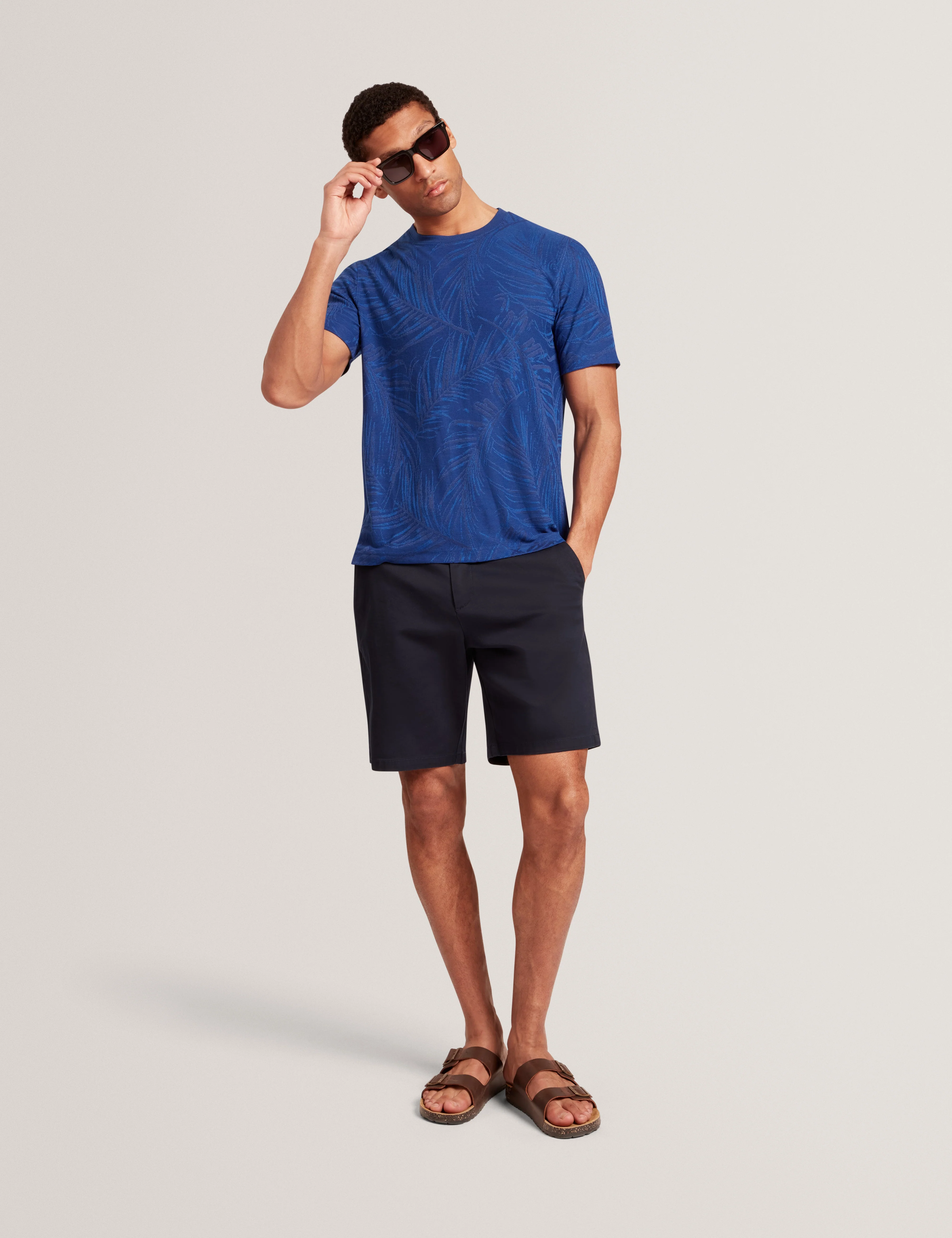 Jessper Short Sleeve Regular Jacquard Leaf T-Shirt Navy - Image 3