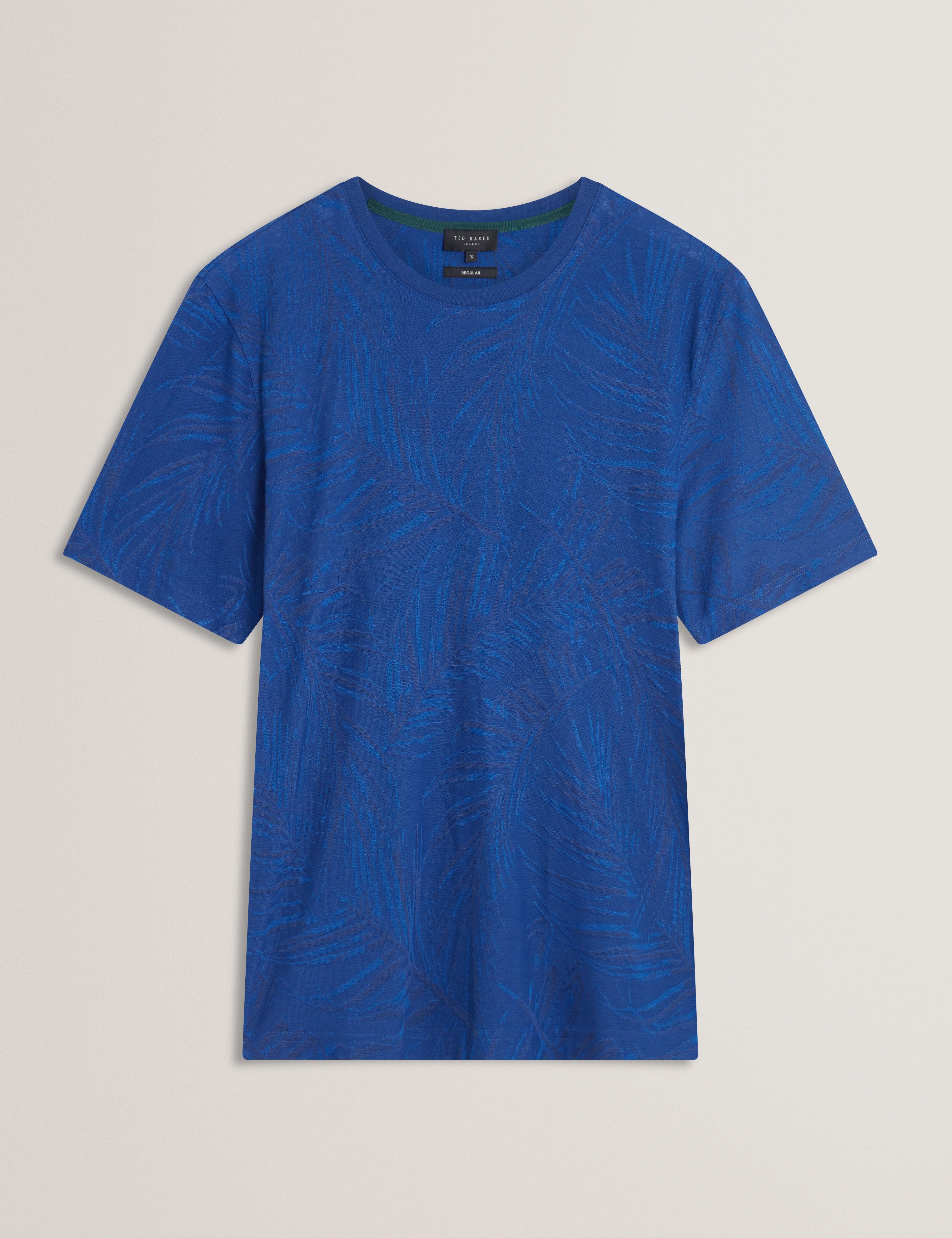 Jessper Short Sleeve Regular Jacquard Leaf T-Shirt Navy - Image 7
