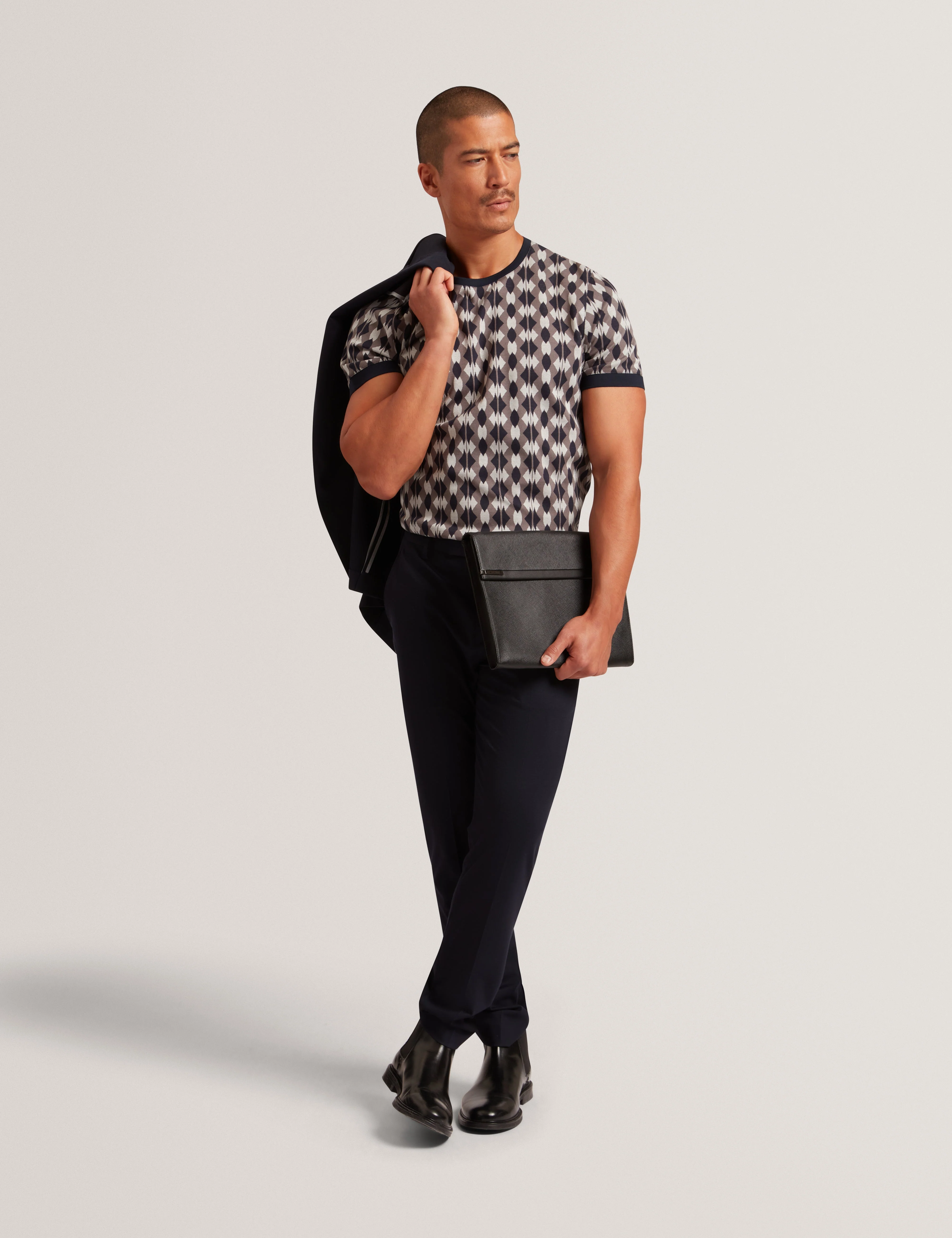 Joaa Ss Geo Jacquard T-Shirt Navy - Image 2