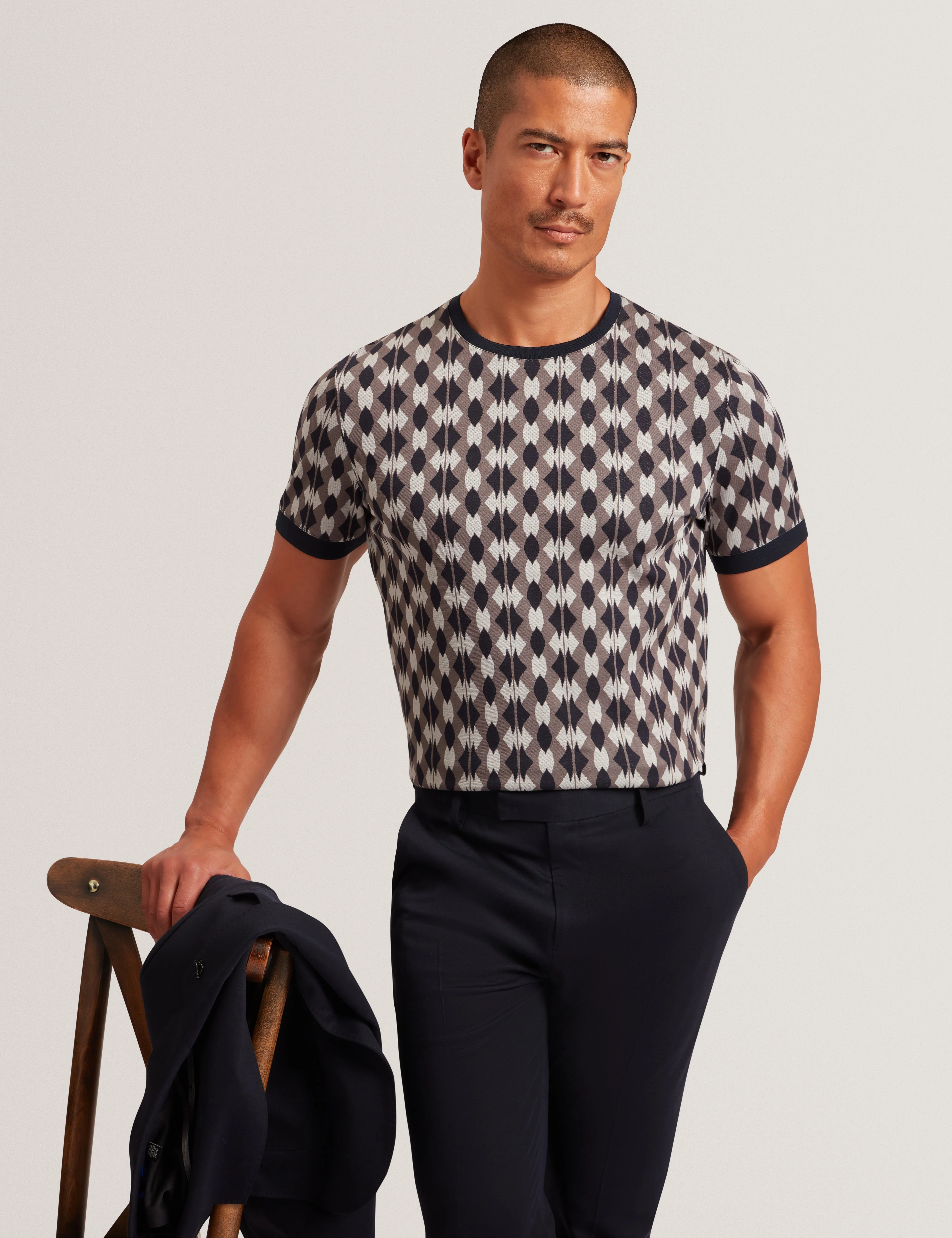 Joaa Ss Geo Jacquard T-Shirt Navy - Image 6