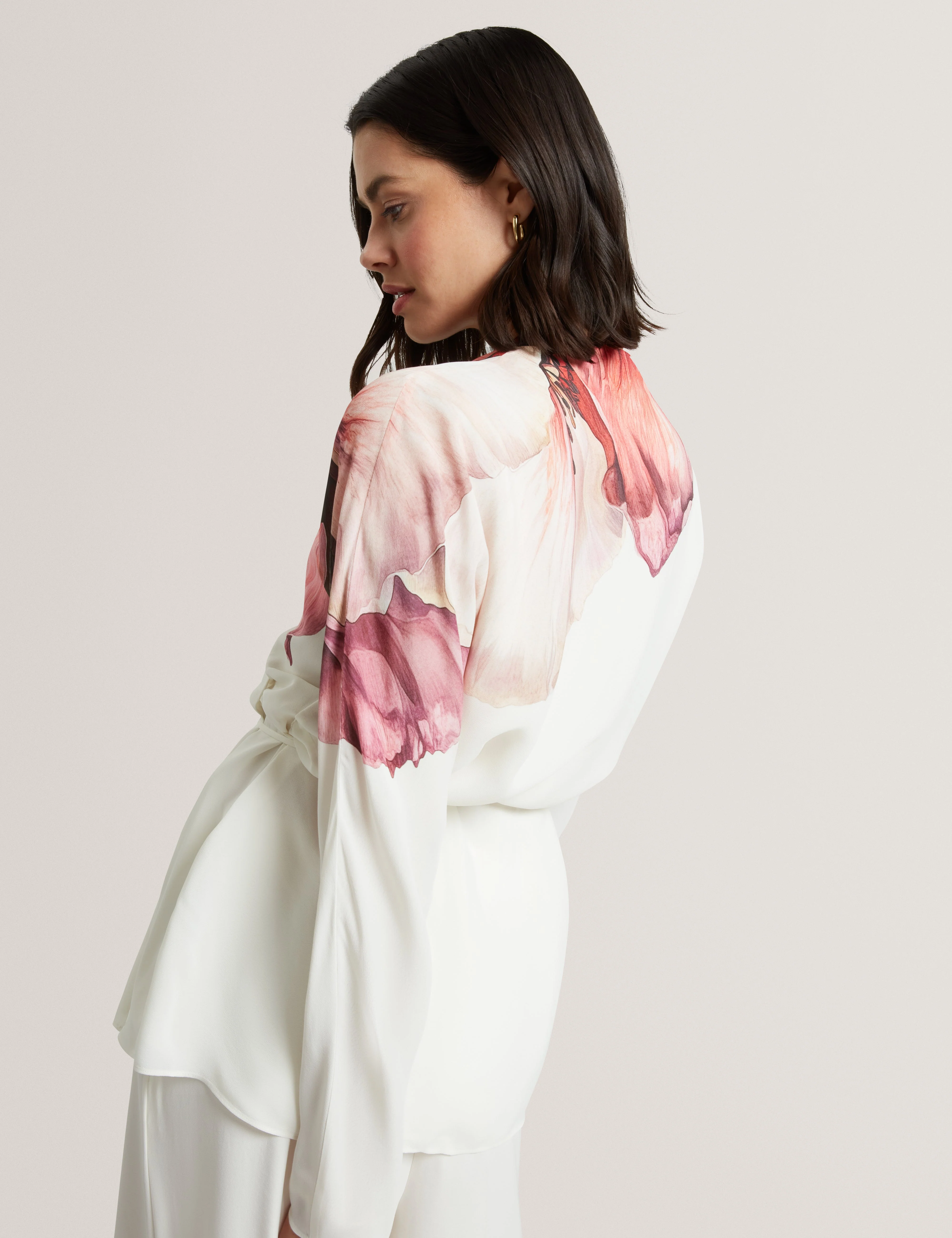 Joleene Printed Wrap Tie Detail Long Sleeve Blouse Ivory - Image 5