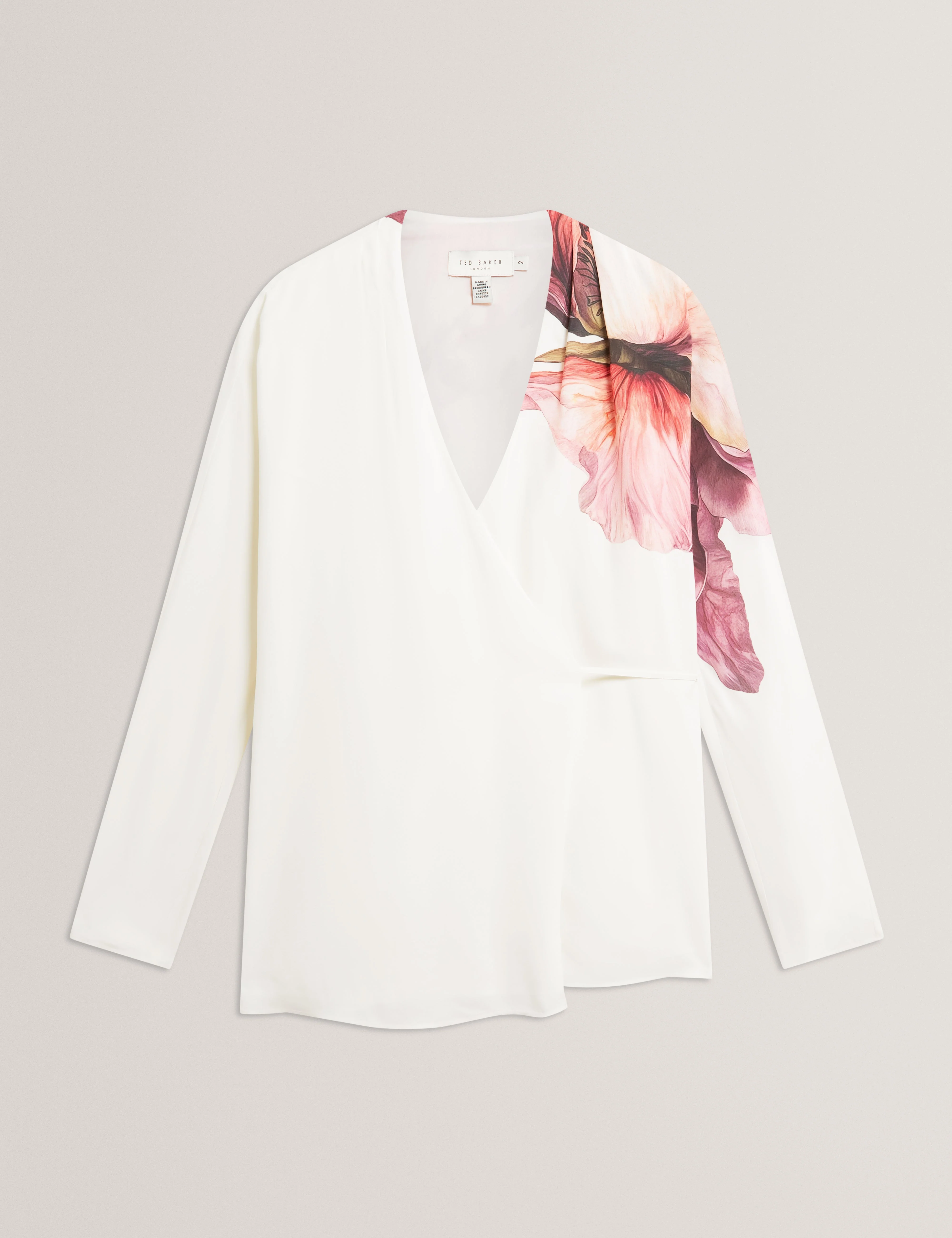 Joleene Printed Wrap Tie Detail Long Sleeve Blouse Ivory - Image 7
