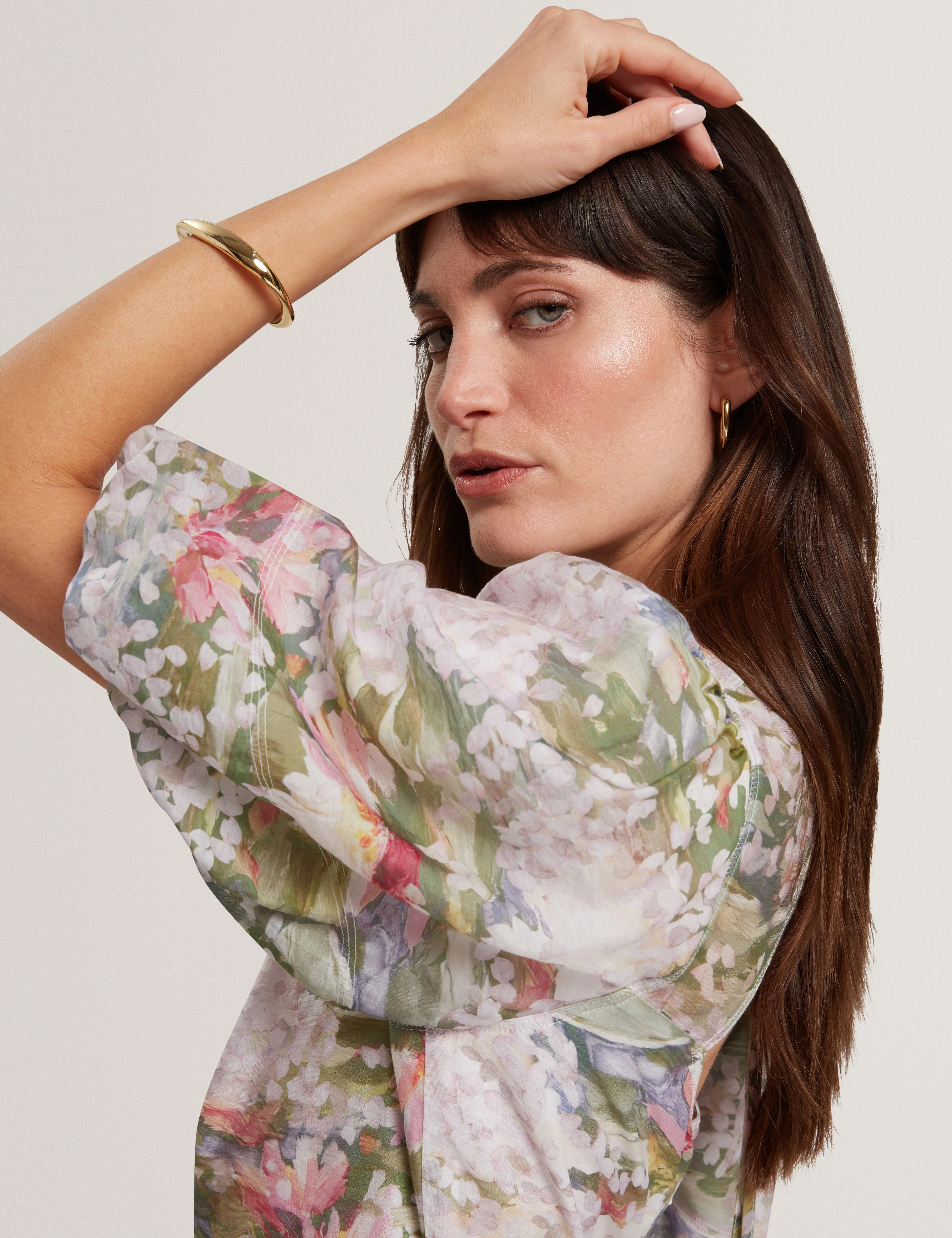 Jonora Puff Sleeveâ Printed Midi Dress Pink - Image 4