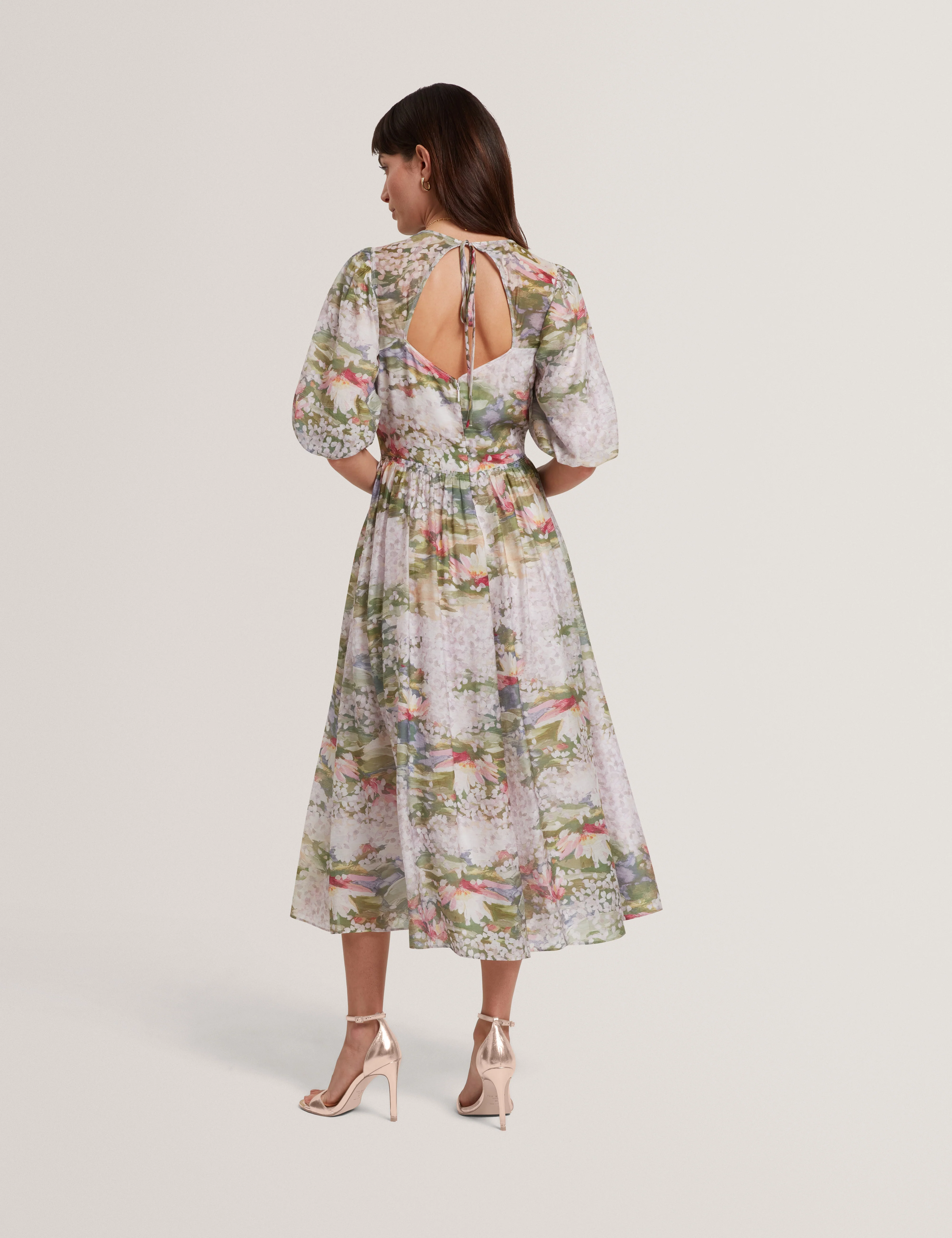Jonora Puff Sleeveâ Printed Midi Dress Pink - Image 5