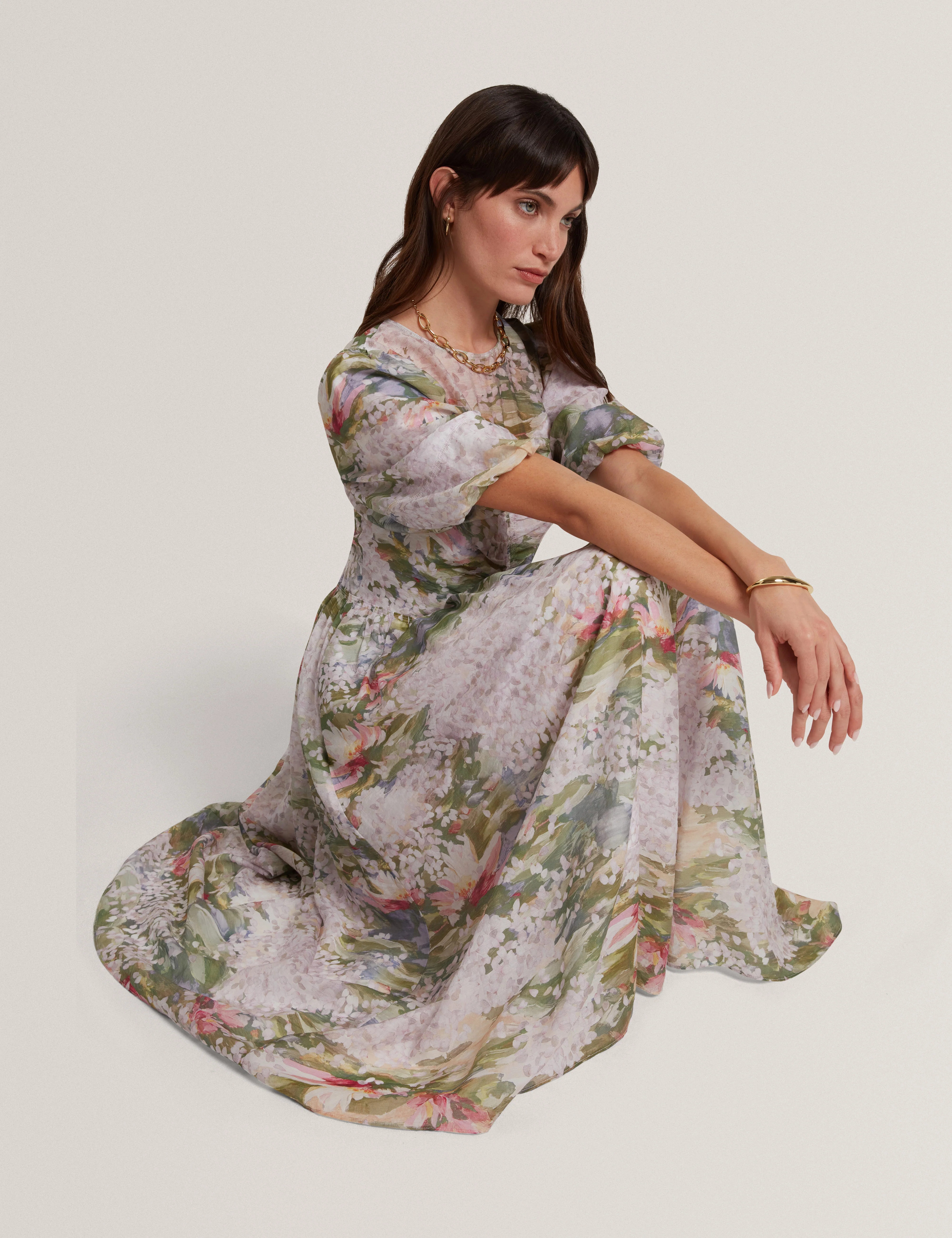 Jonora Puff Sleeveâ Printed Midi Dress Pink - Image 6