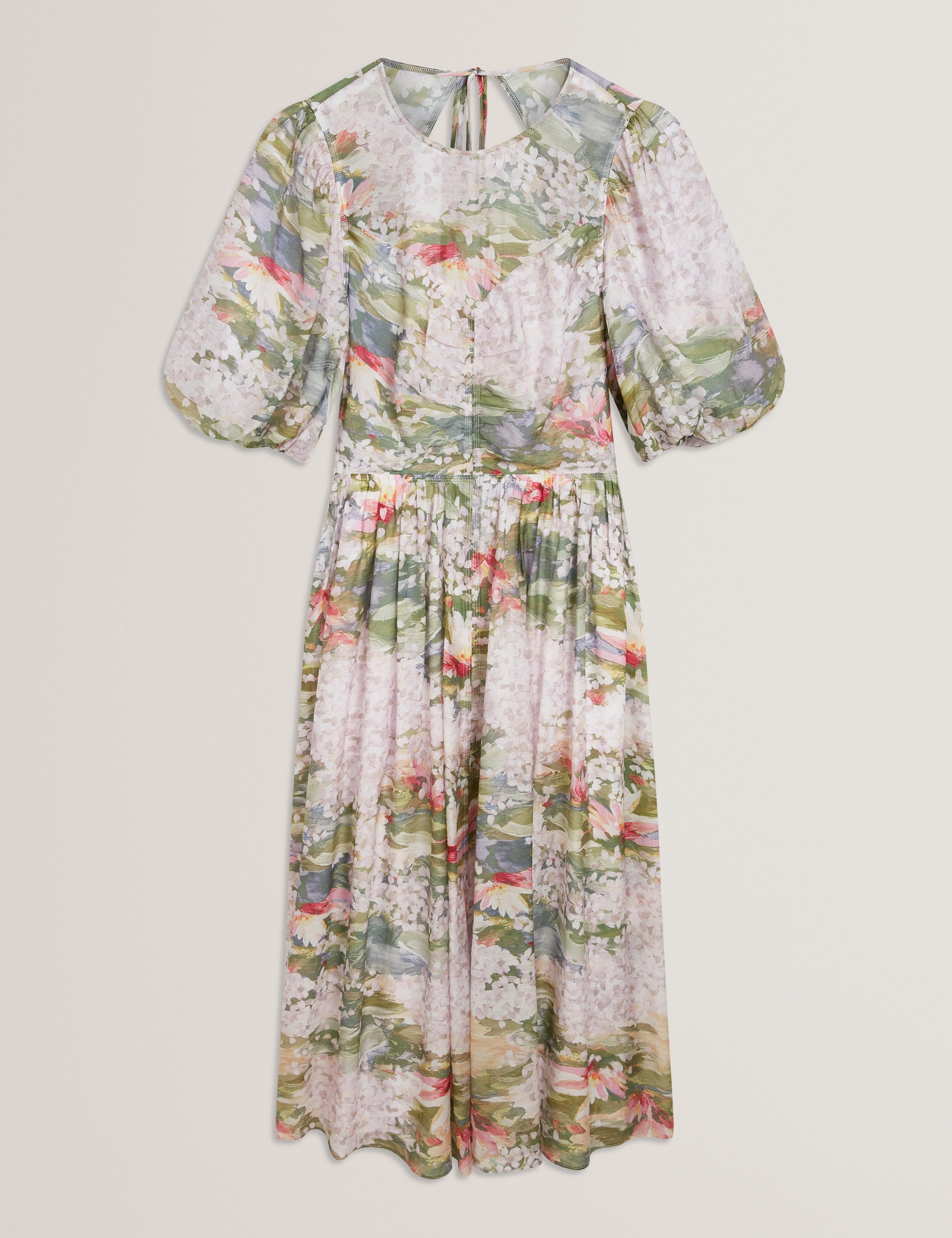 Jonora Puff Sleeveâ Printed Midi Dress Pink - Image 7