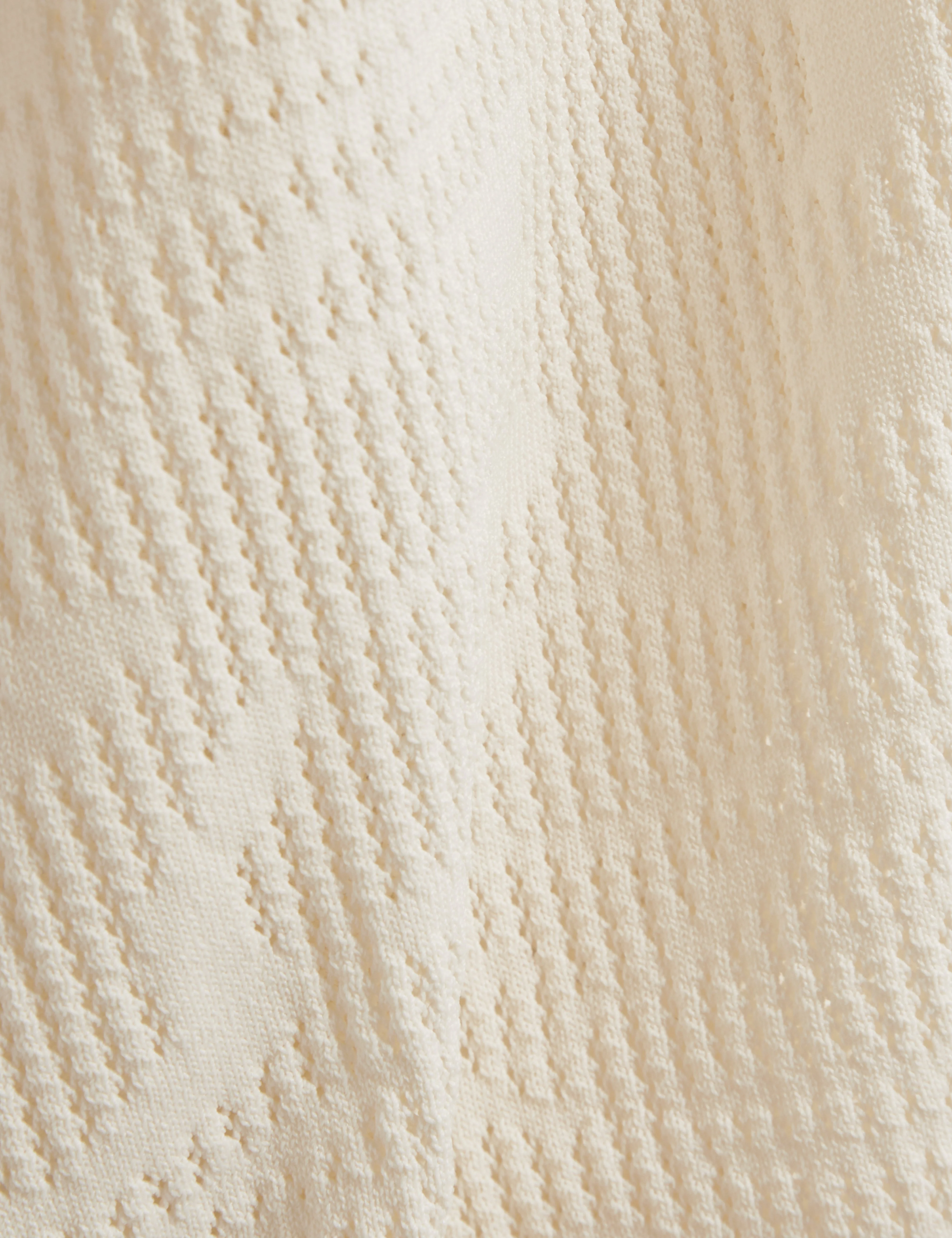 Jorien Short Sleeve Crochet Stitch Button Through Polo Ecru - Image 3
