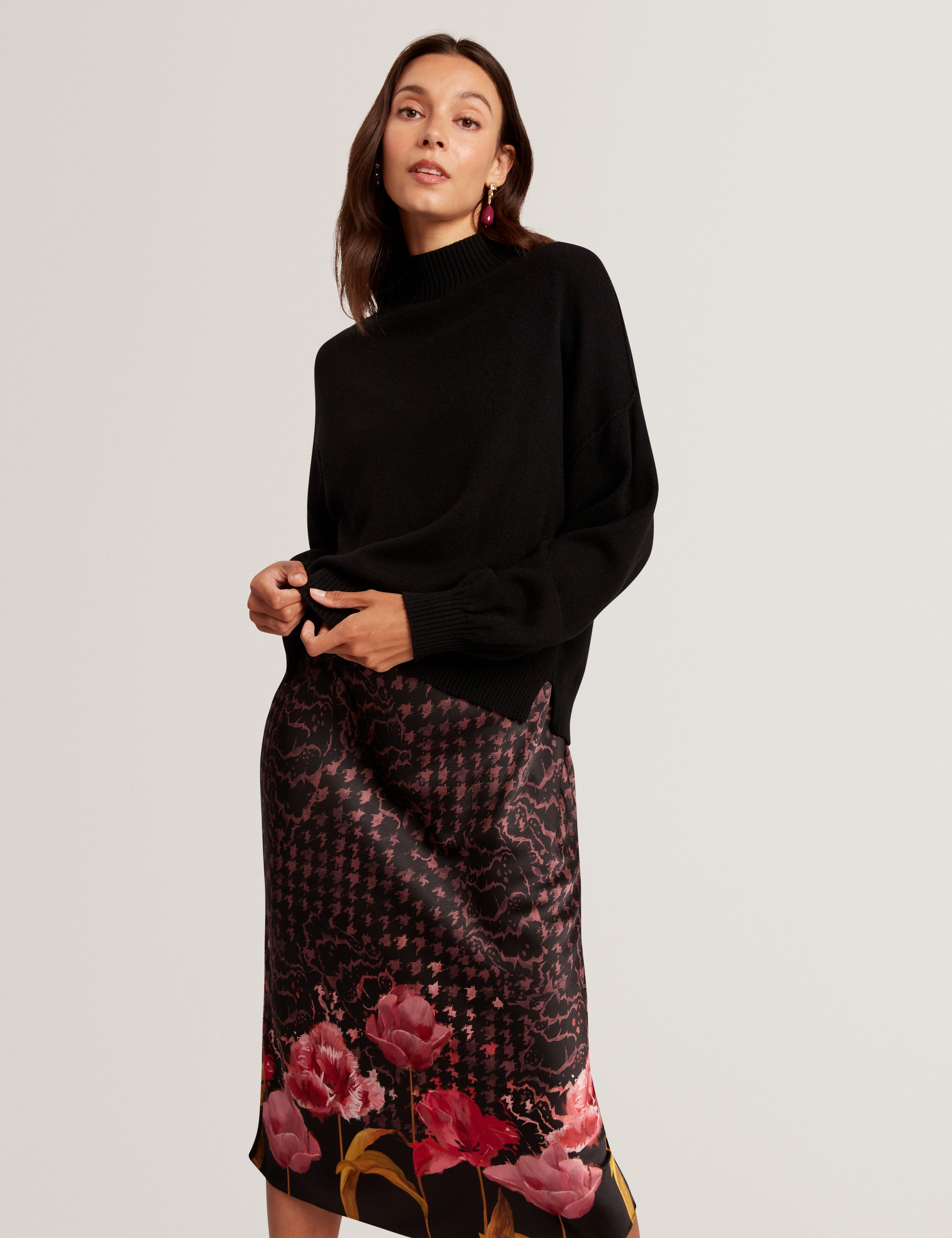 Kaatyy Knitted Jumper With Printed Slip Dress Black - Image 2