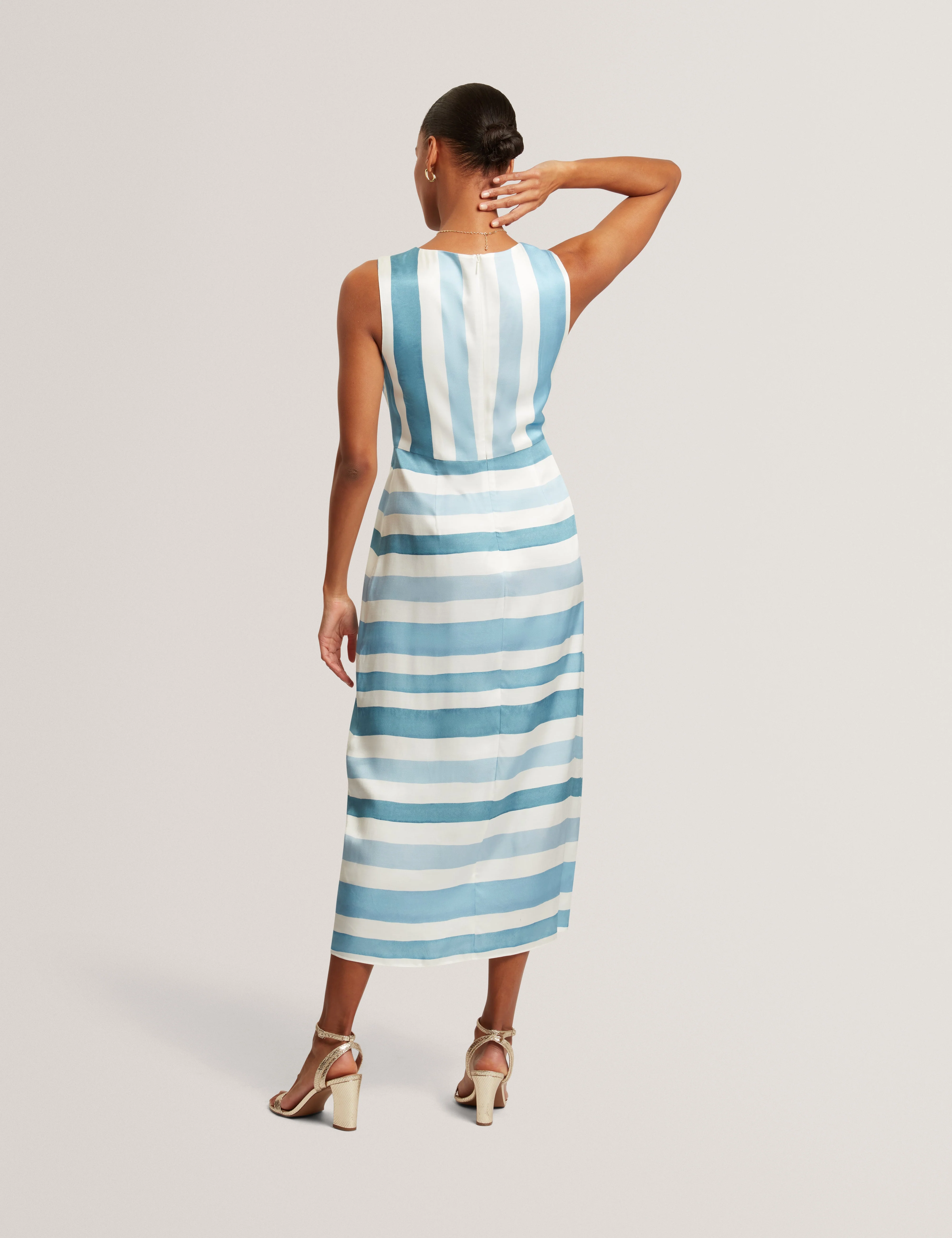 Kahya Knot Detail Wrap Over Print Midi Dress Ivory - Image 5