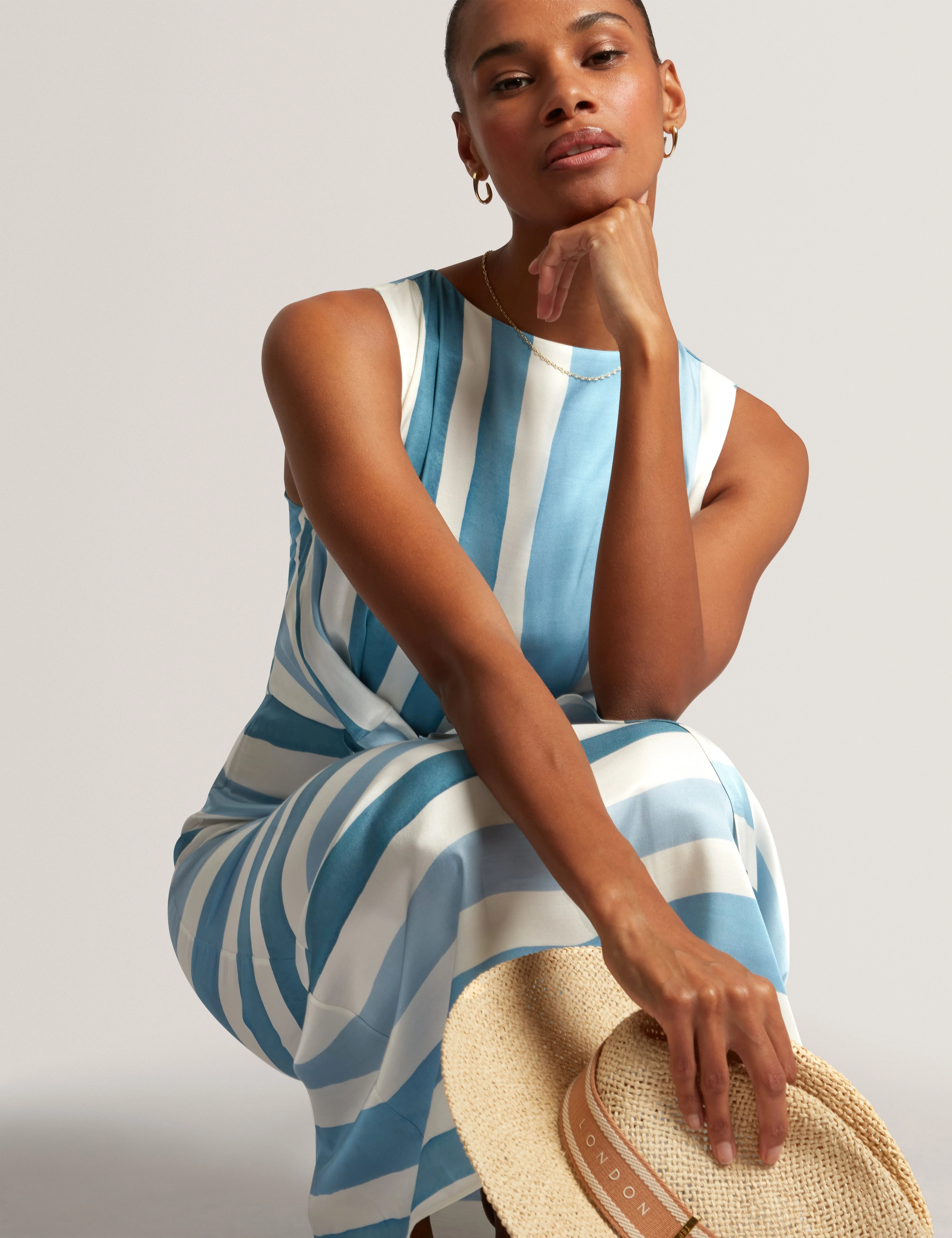 Kahya Knot Detail Wrap Over Print Midi Dress Ivory - Image 6