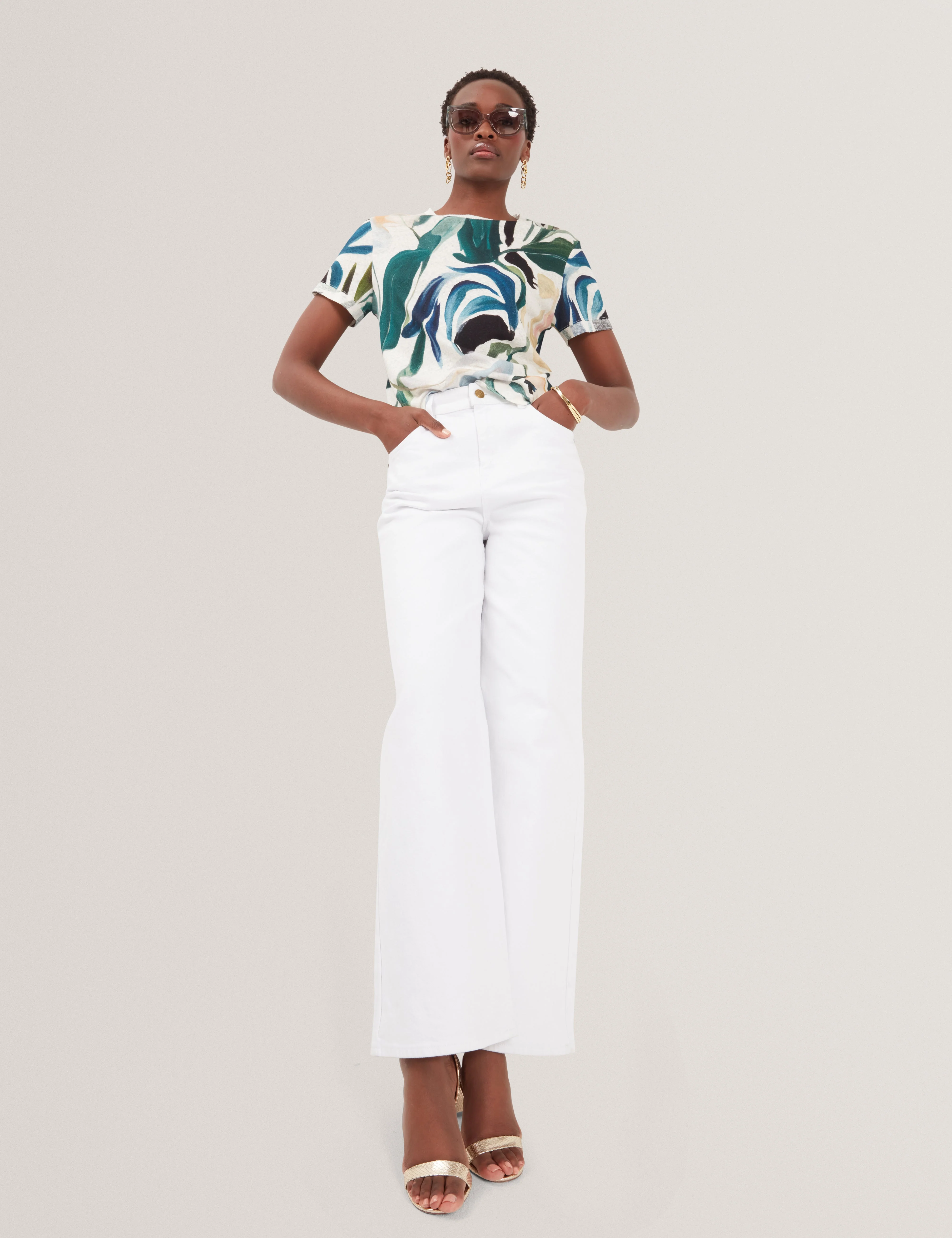 Kcarole Linen Blend Printed Boxy Tee Ivory - Image 4
