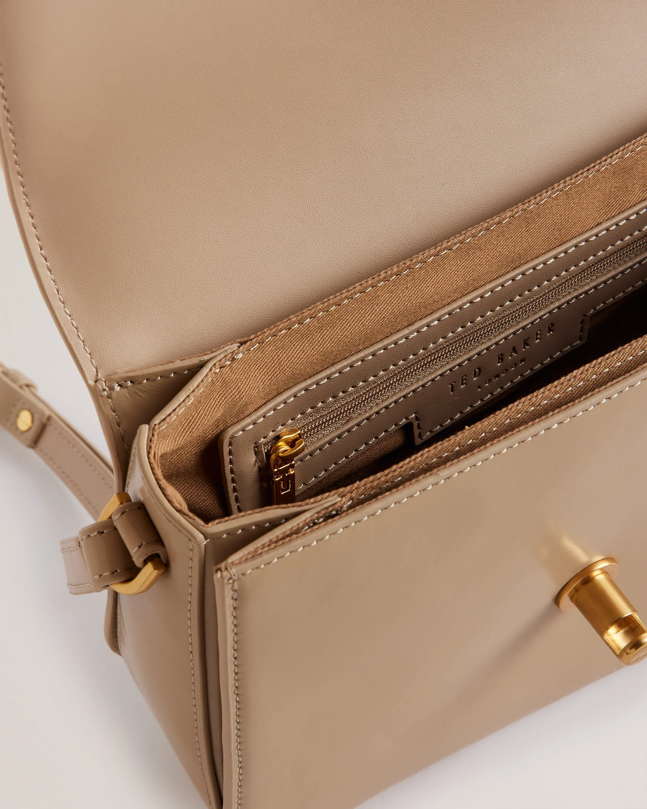 Kkayli Polished Leather Satchel Bag Taupe - Image 5