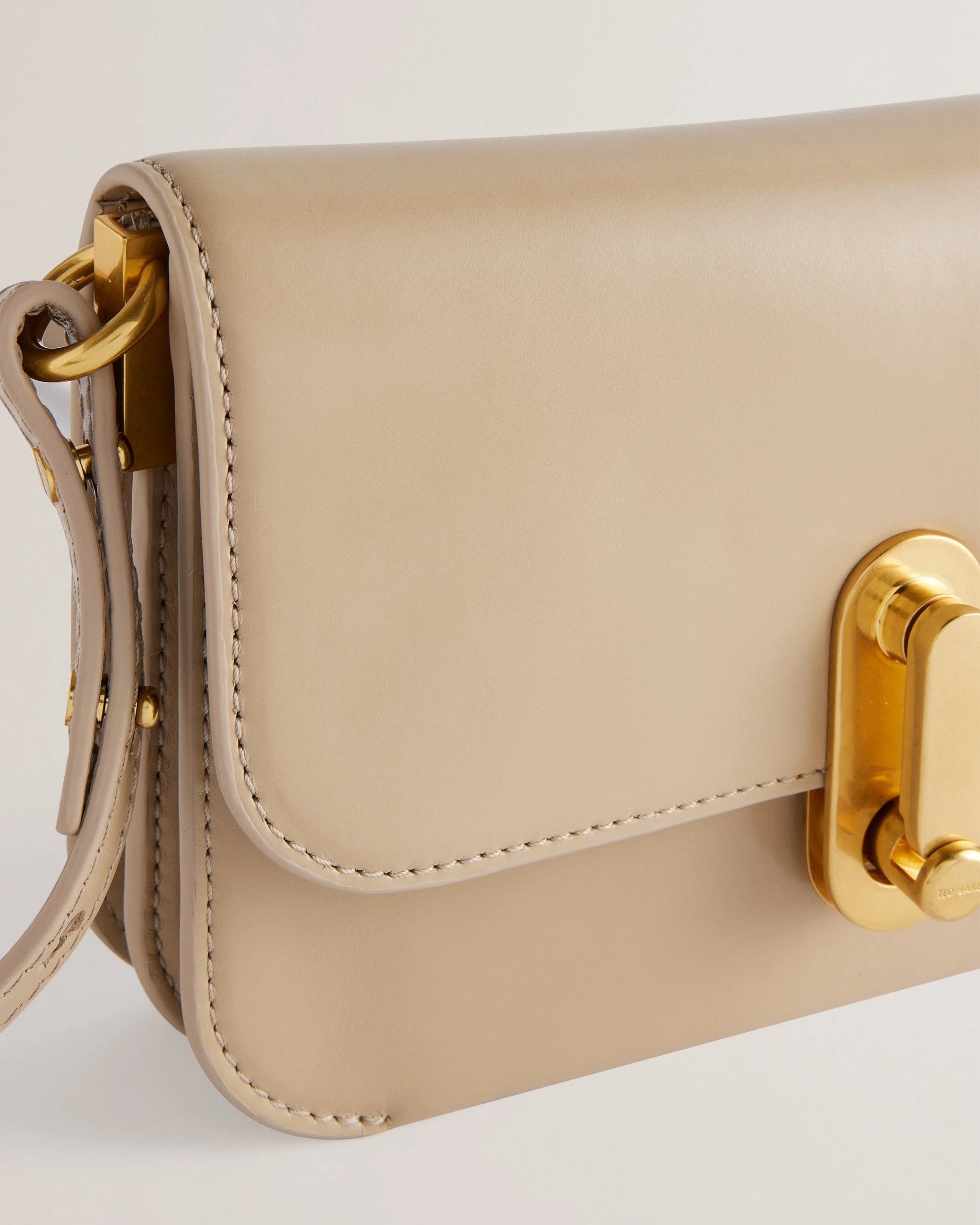 Kkaysa Polished Small Leather Crossbody Bag Taupe - Image 3