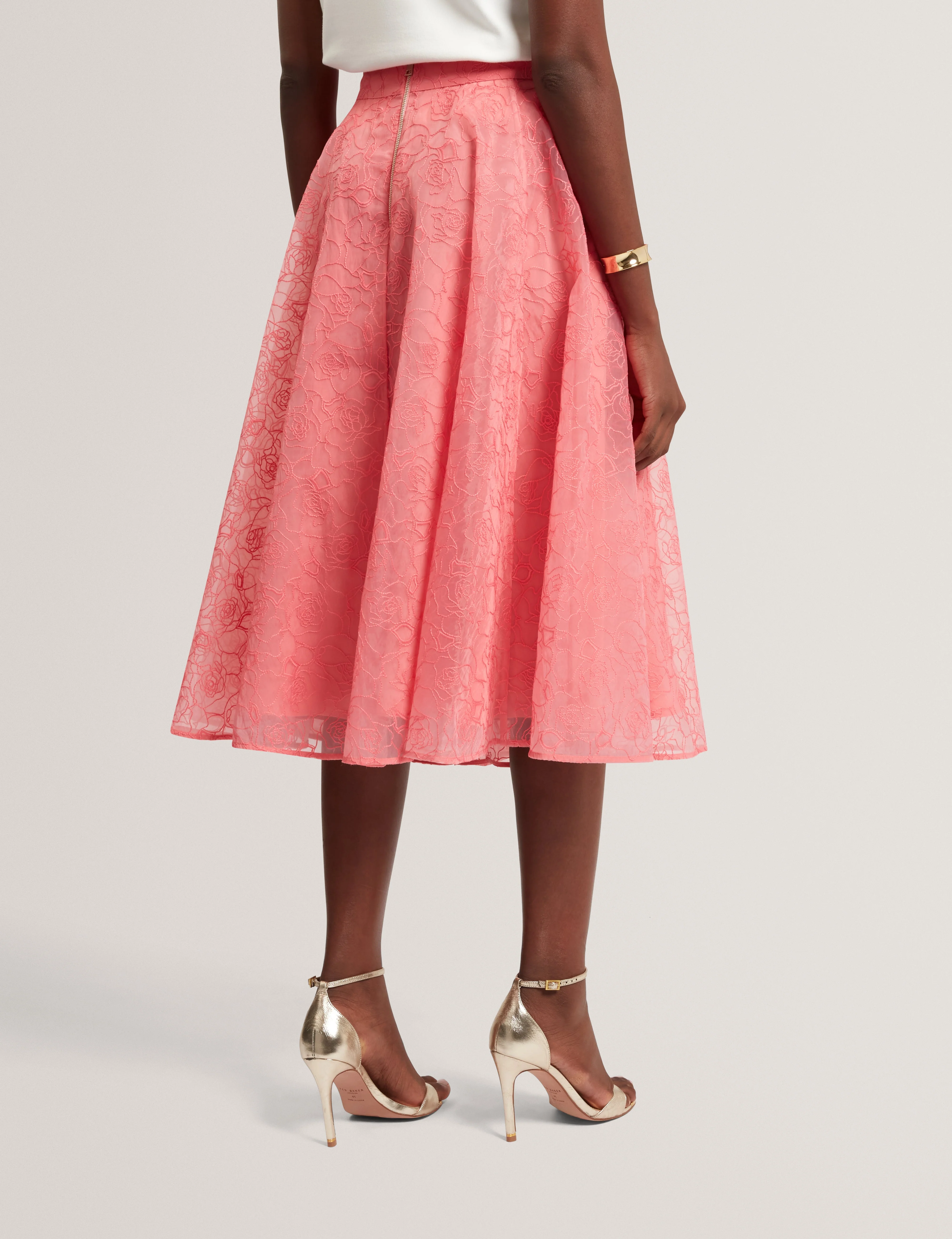 Krizie Embroidered Organza Midi Skirt Coral - Image 4