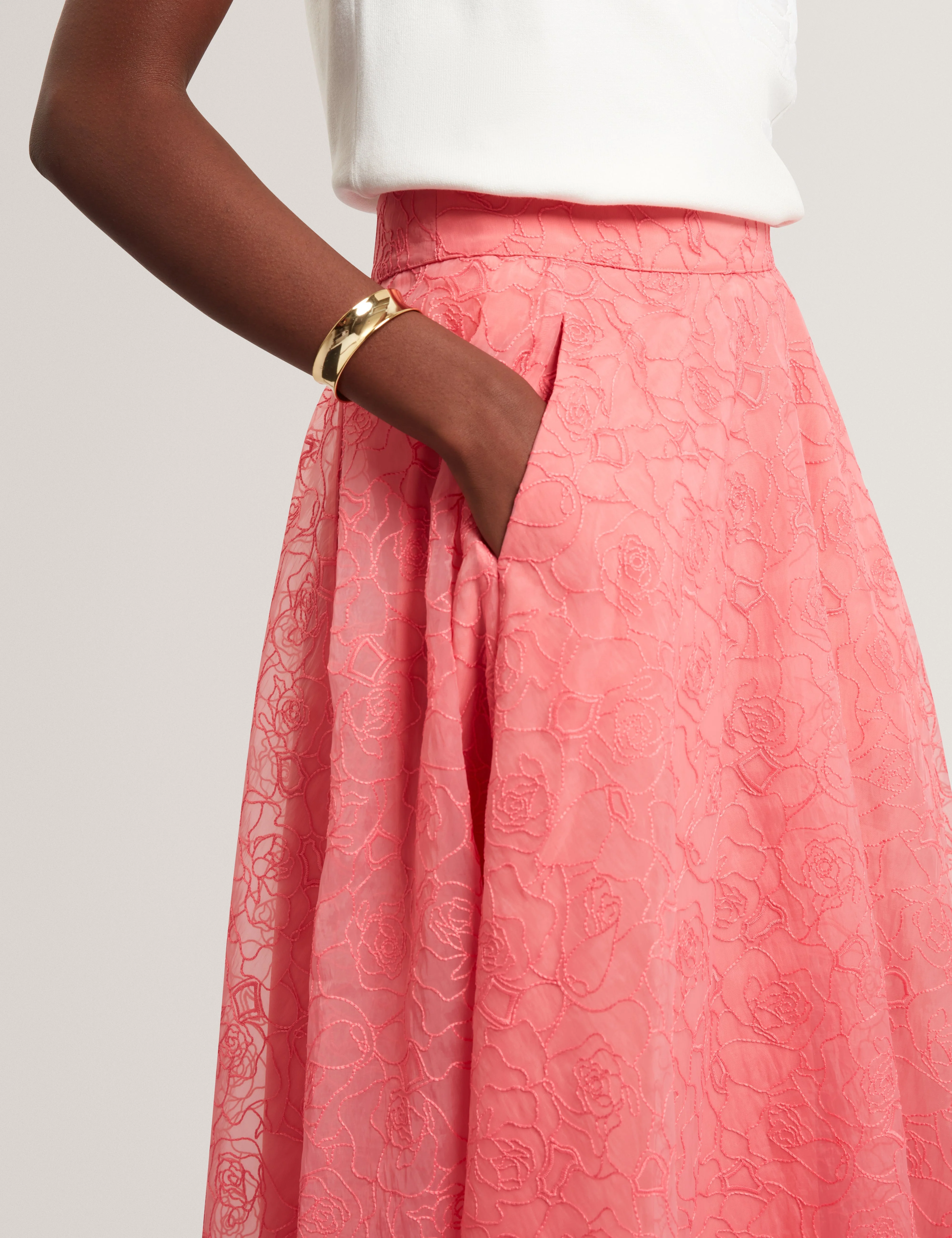 Krizie Embroidered Organza Midi Skirt Coral - Image 5
