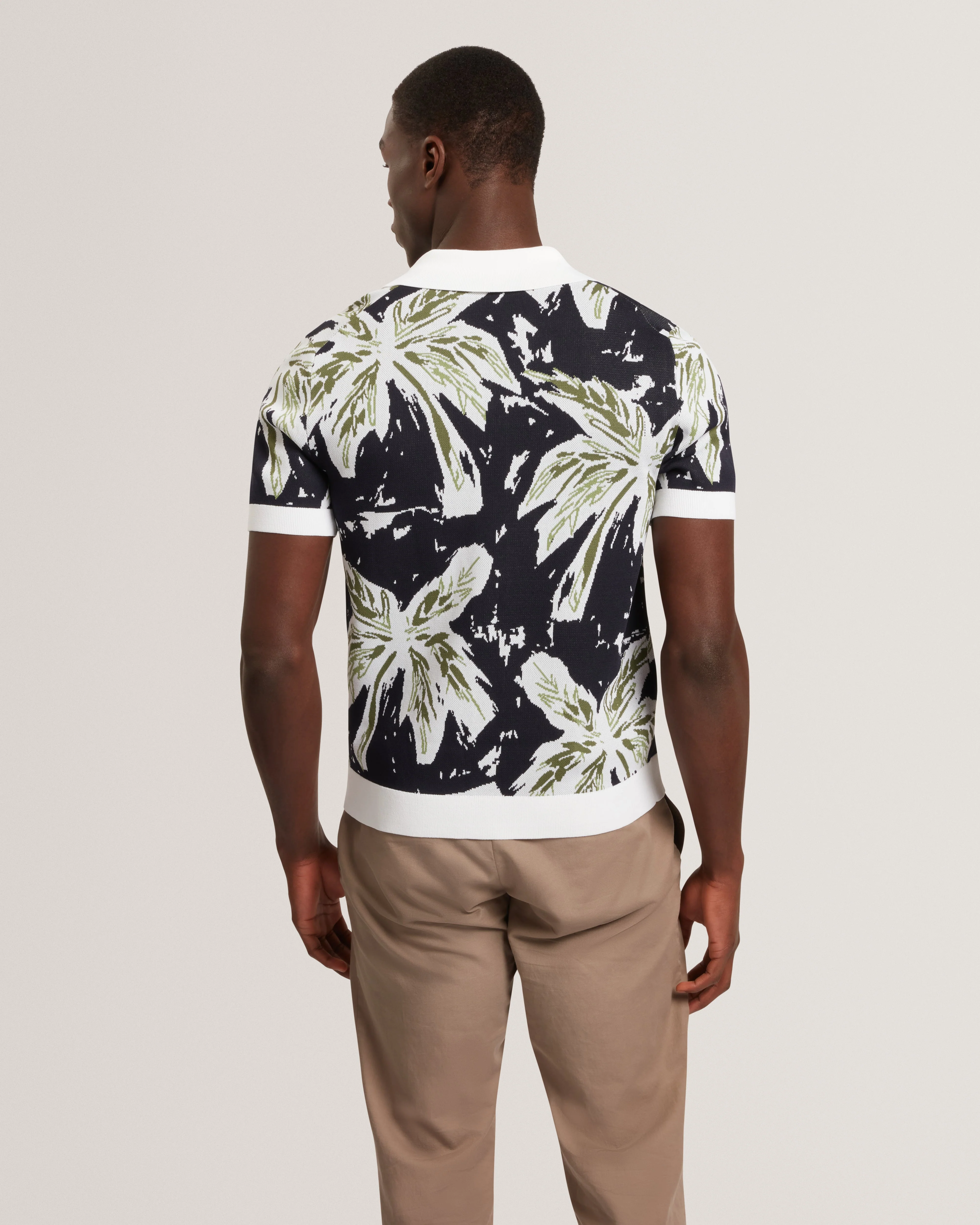 Kyes Short Sleeve Knitted Leaf Shirt Navy - Image 5