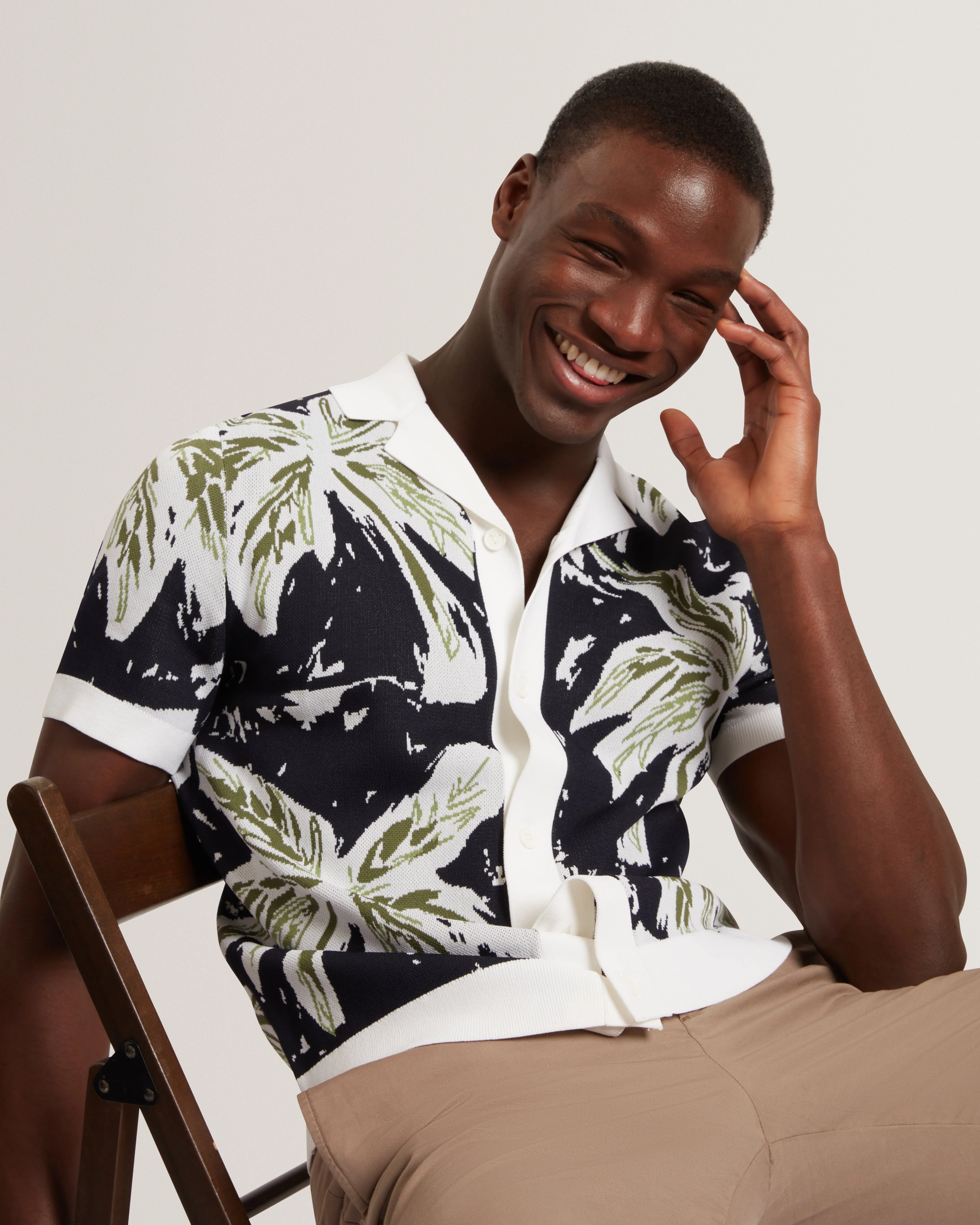 Kyes Short Sleeve Knitted Leaf Shirt Navy - Image 6