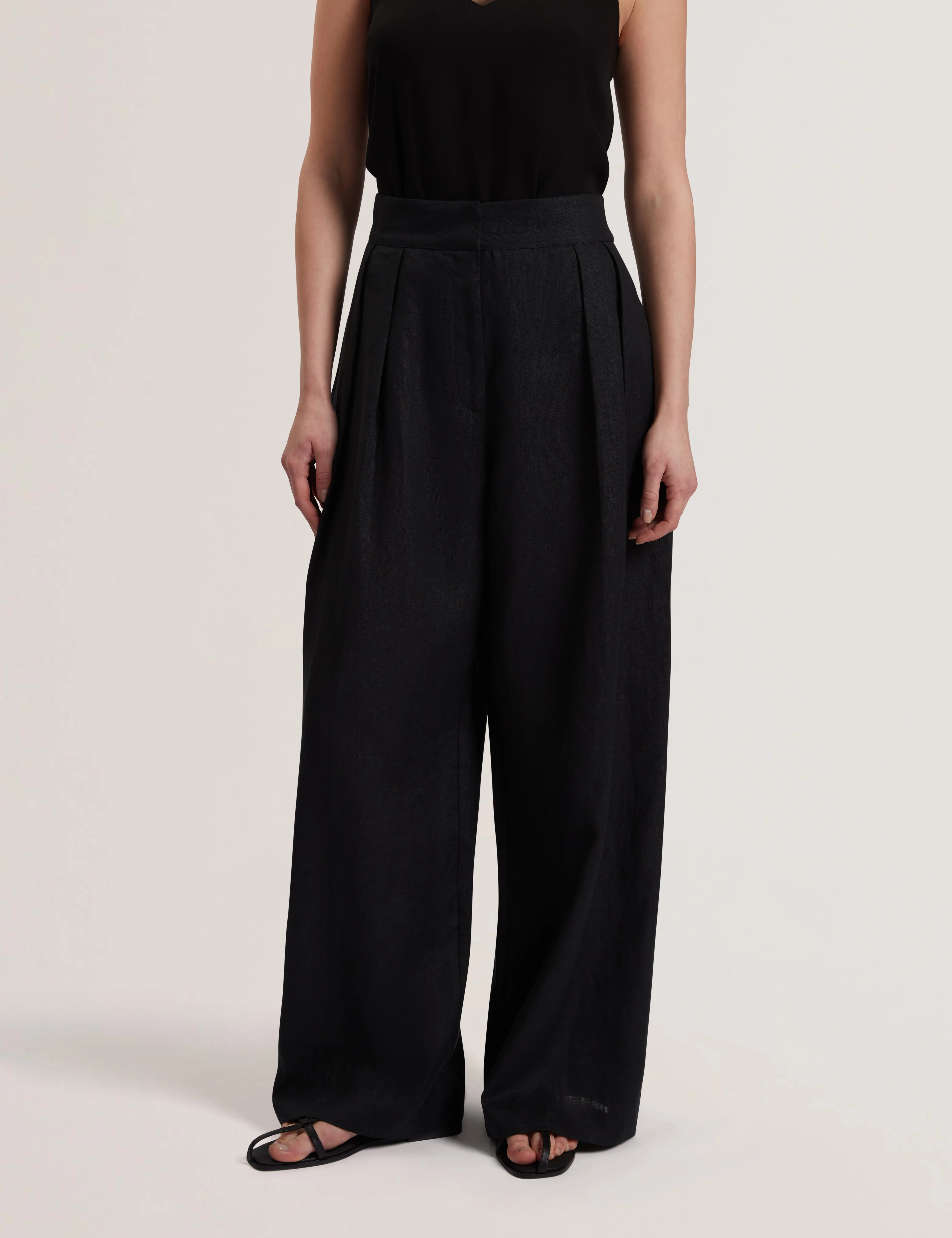 Kyfaat Tailored Linen High Waisted Wide Leg Trousers Black - Image 2