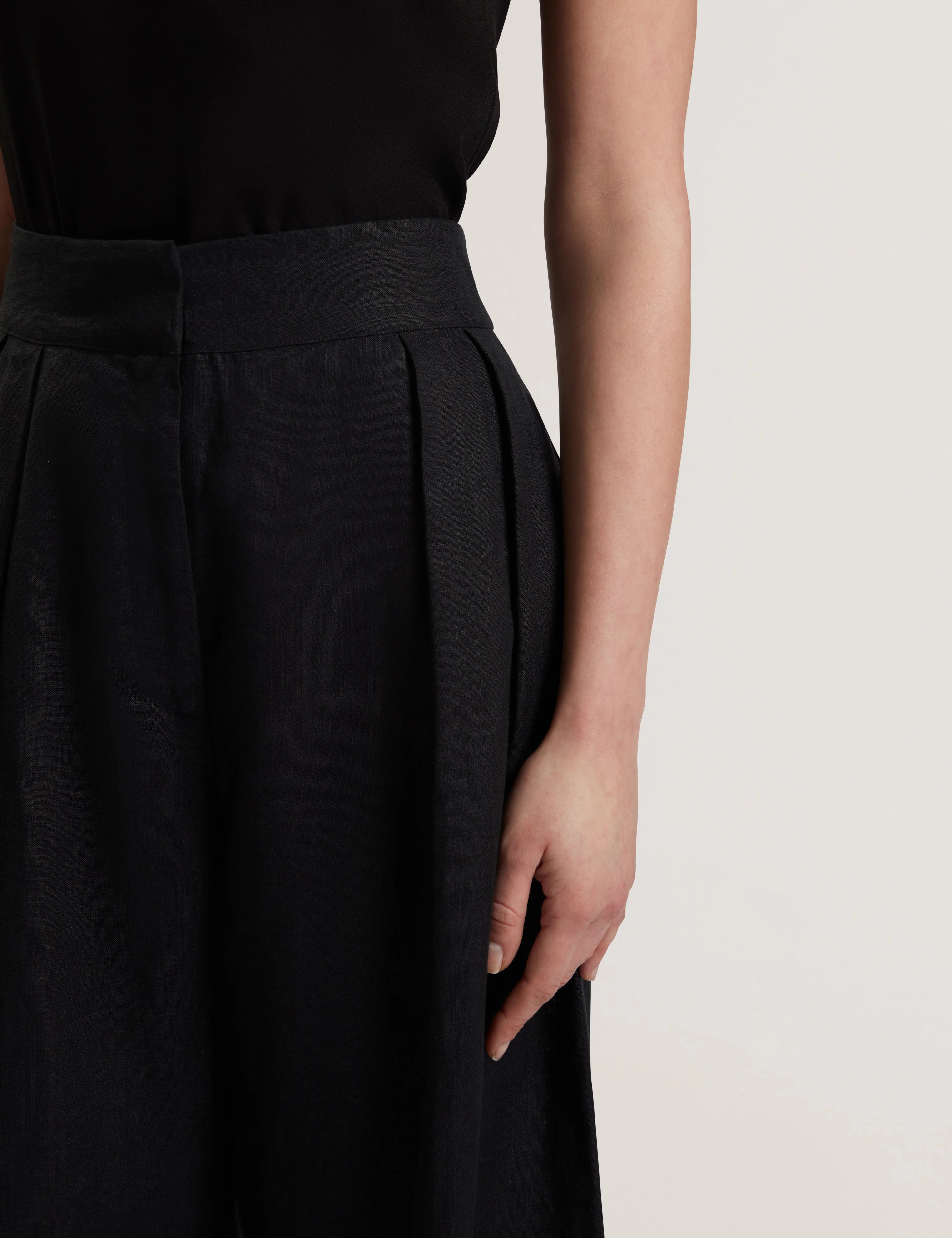 Kyfaat Tailored Linen High Waisted Wide Leg Trousers Black - Image 4