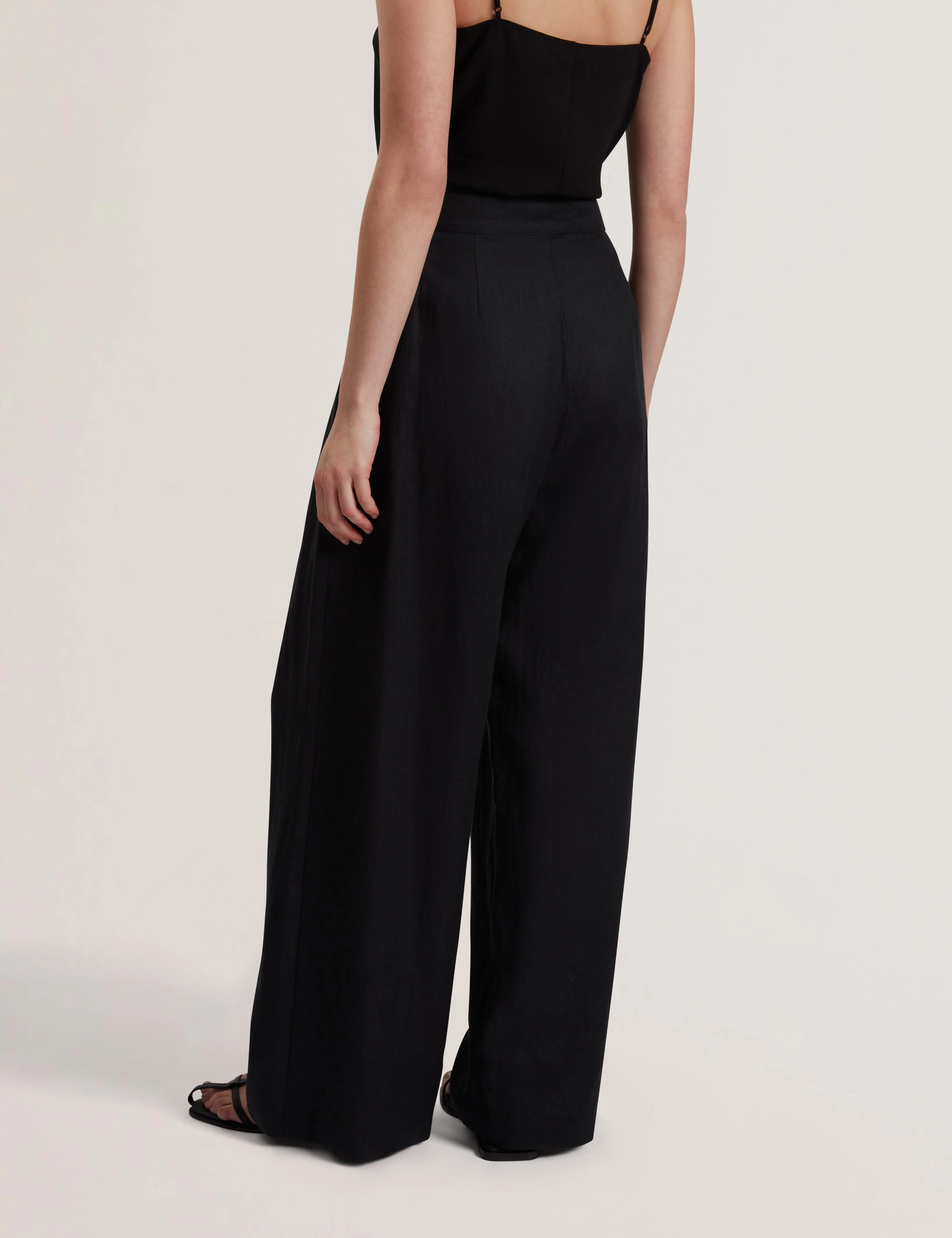 Kyfaat Tailored Linen High Waisted Wide Leg Trousers Black - Image 5