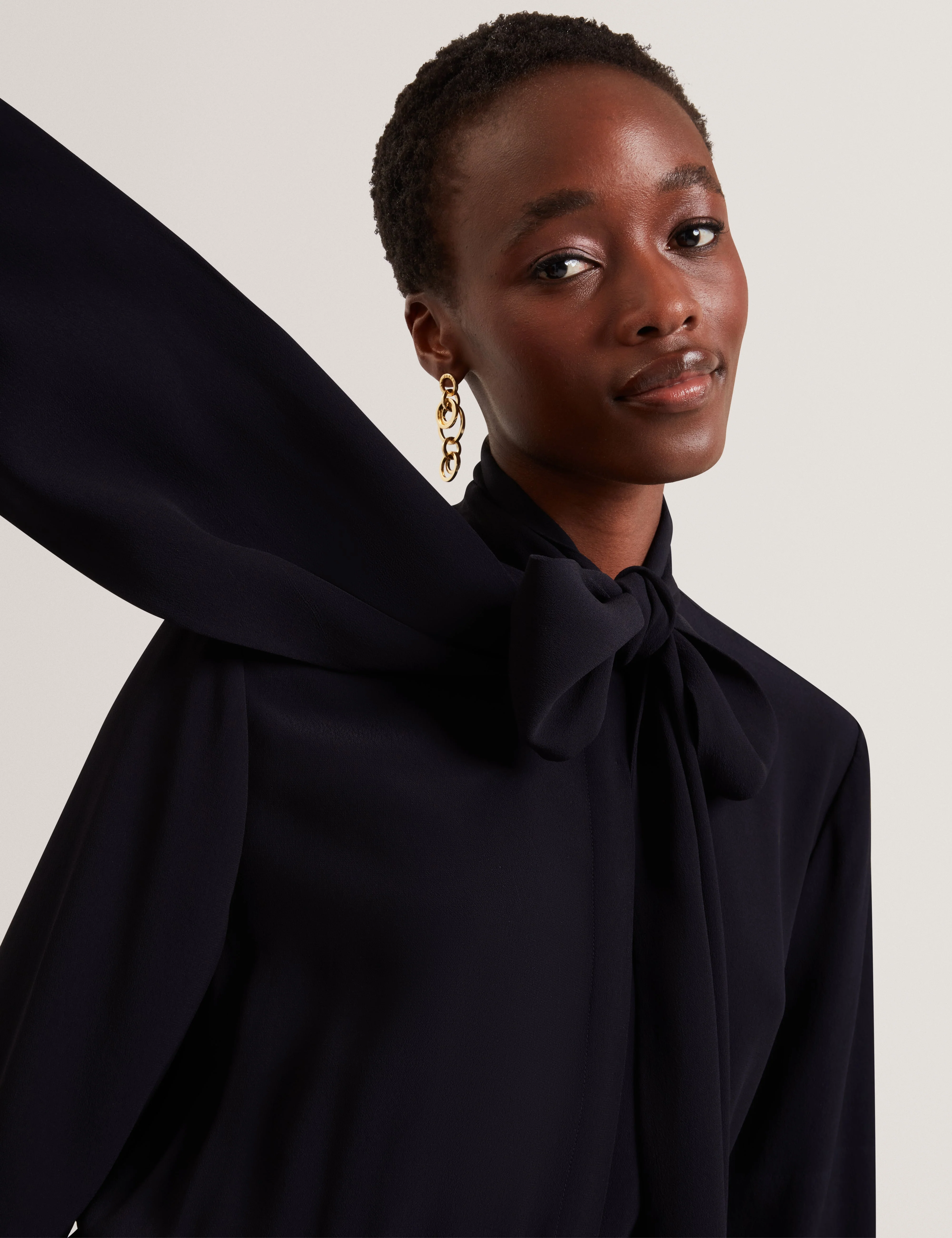 Kyrabe Cravat Tie Neck Shirt Wide Leg Jumpsuit Navy - Image 4