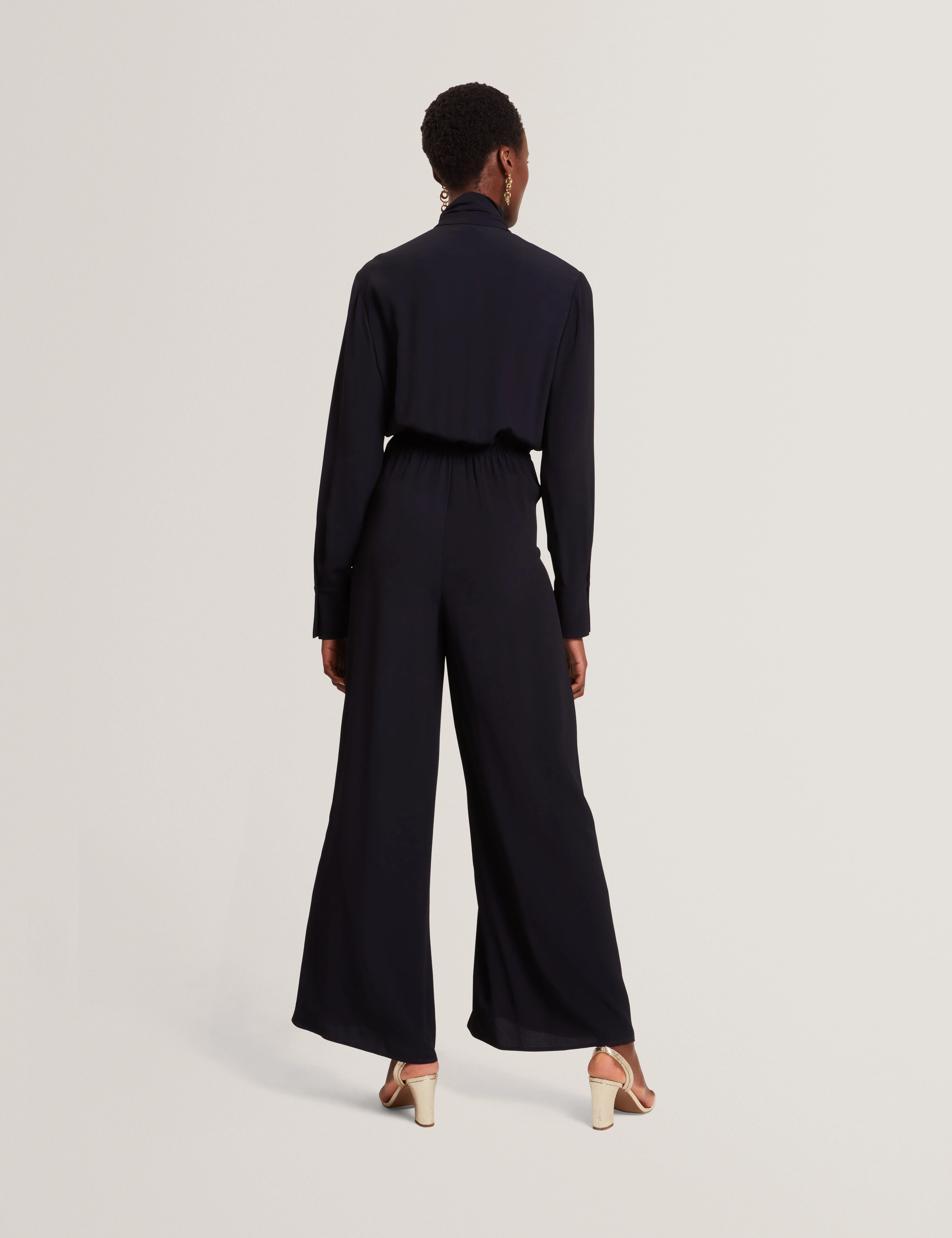 Kyrabe Cravat Tie Neck Shirt Wide Leg Jumpsuit Navy - Image 5