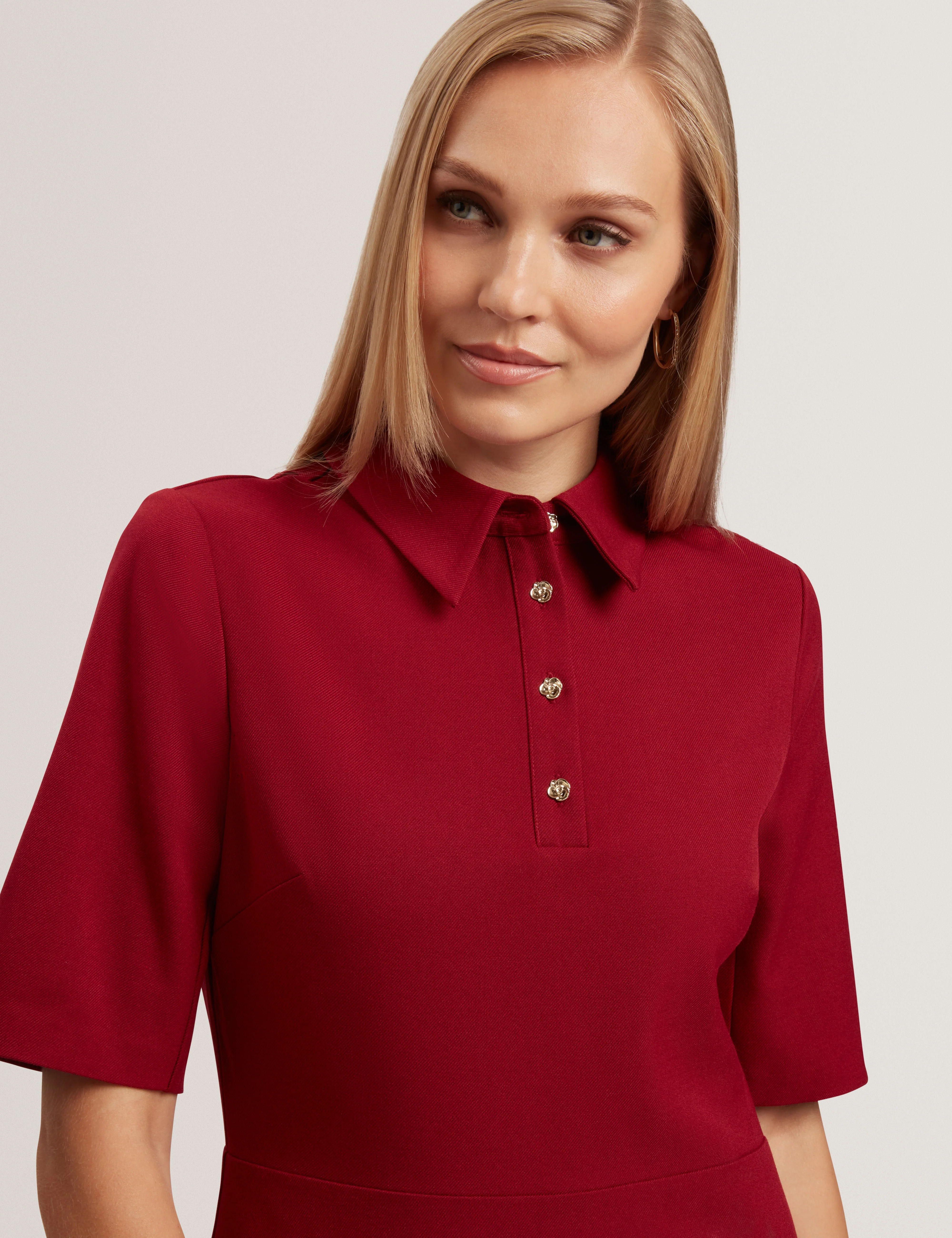 Larosa Rose Button Midi Dress Dk-Red - Image 3