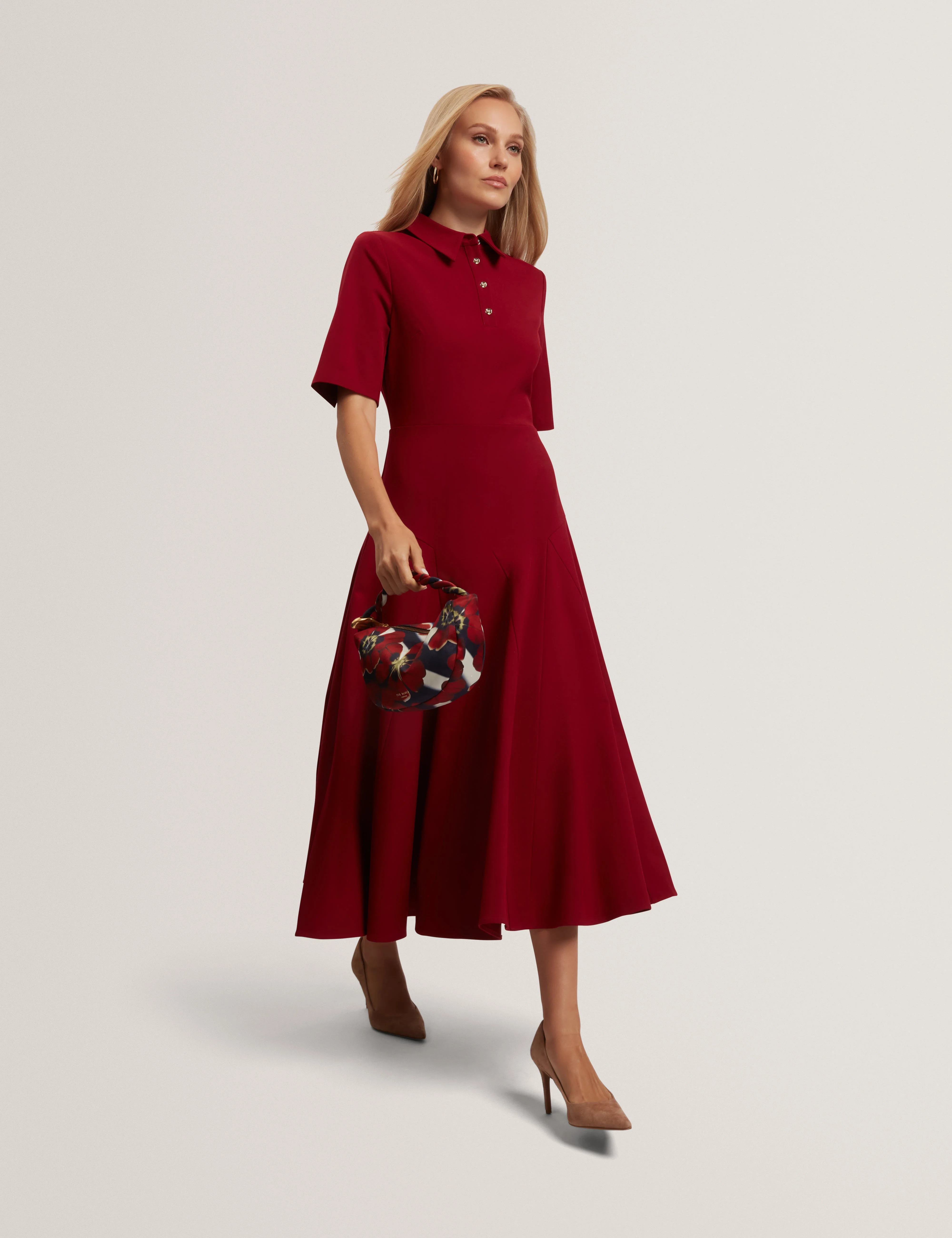 Larosa Rose Button Midi Dress Dk-Red - Image 5