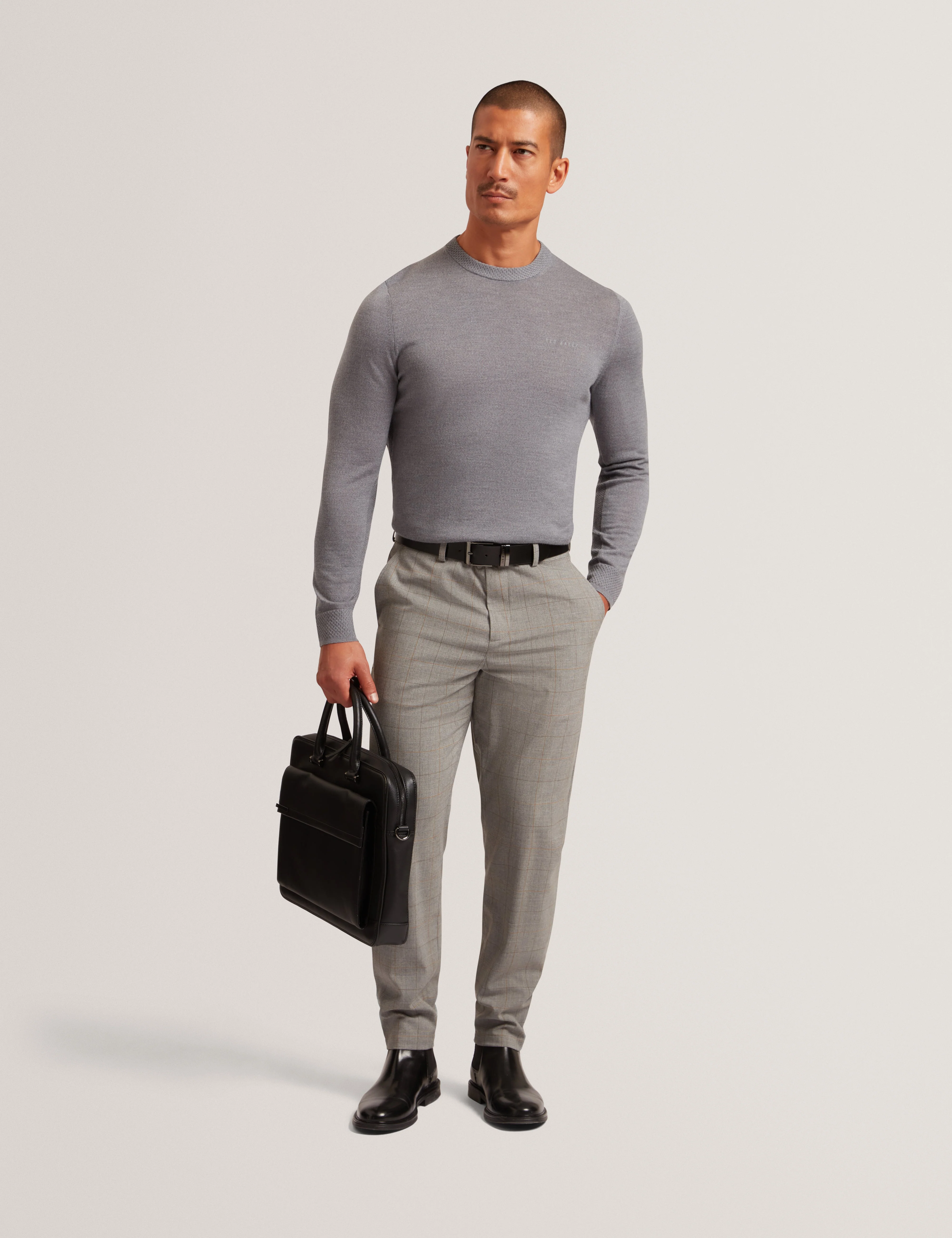Laurnce Branded Merino Crew Neck Jumper Mid-Grey - Image 2