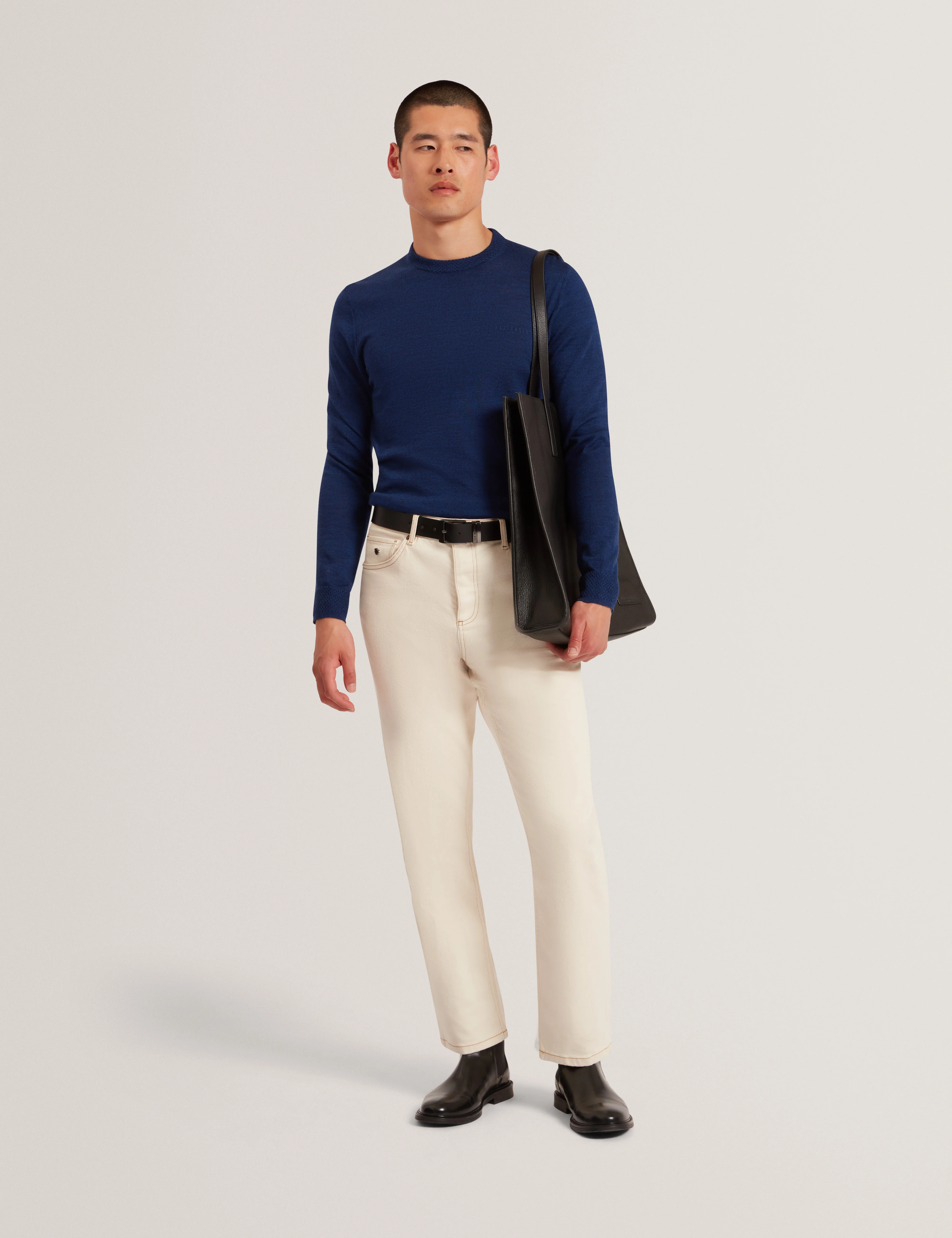Laurnce Branded Merino Crew Neck Jumper Navy - Image 2
