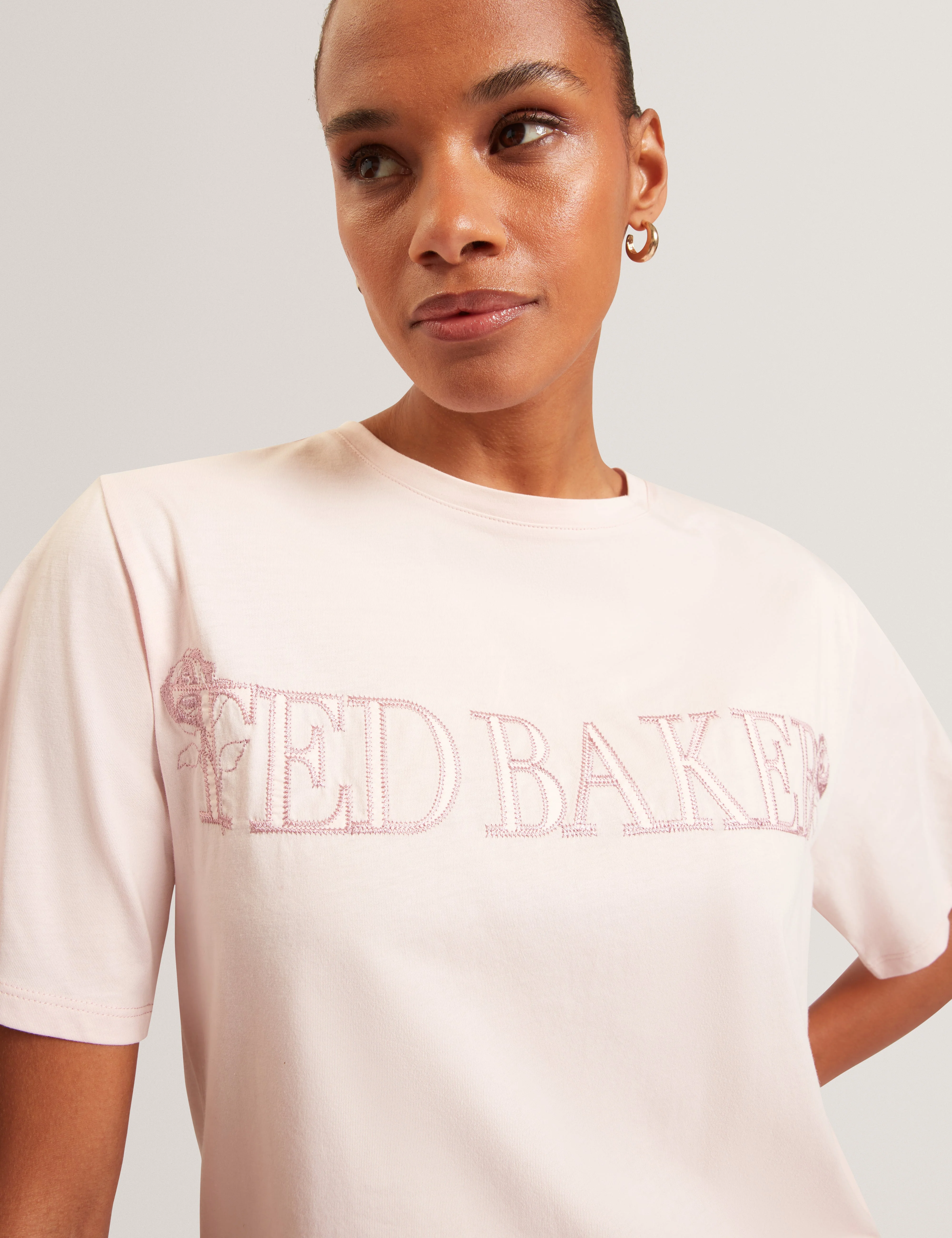 Lavende Ted Baker Branded Boxy T-Shirt Pink - Image 4
