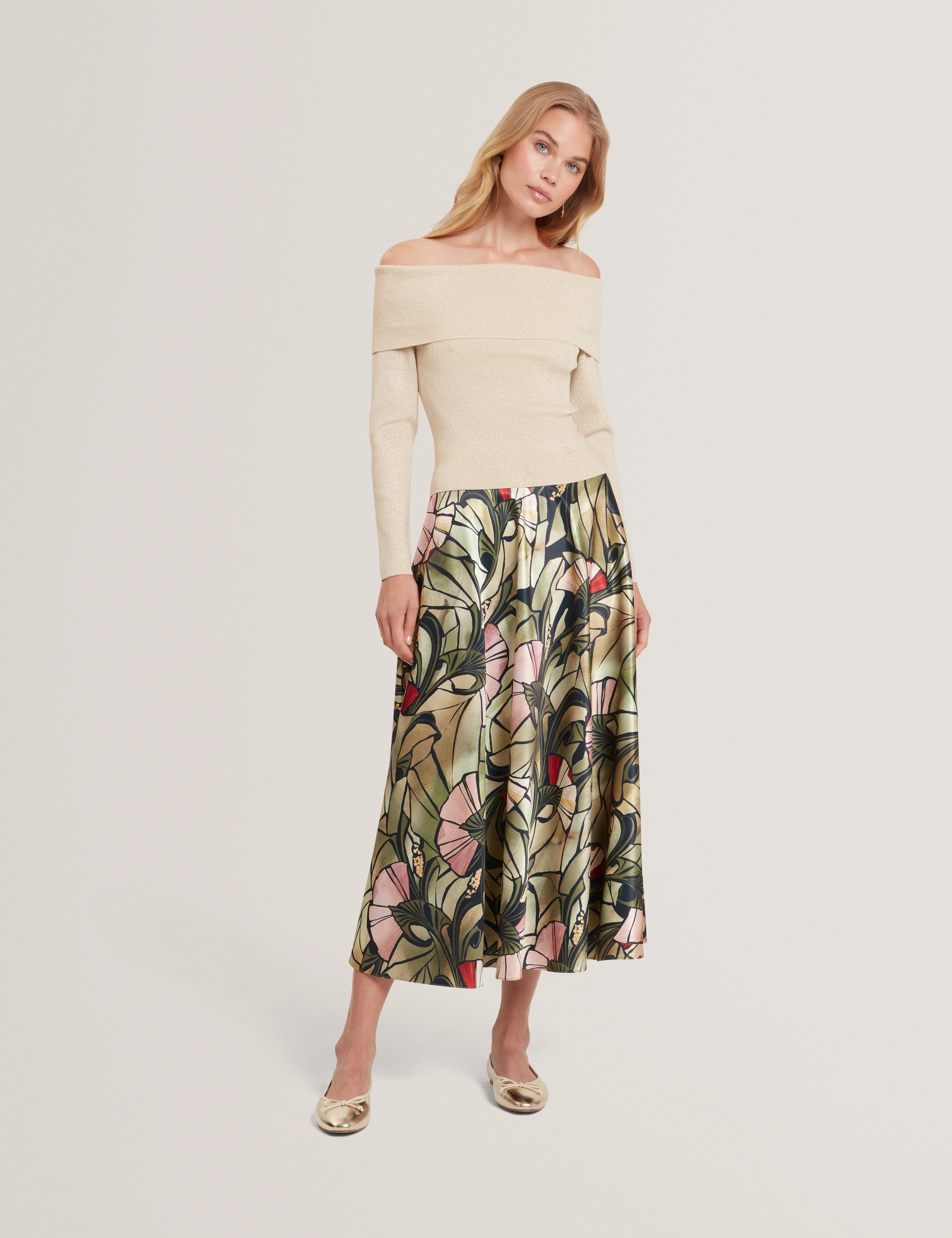 Laycii Off The Shoulder Metallic Knit Top Natural - Image 2